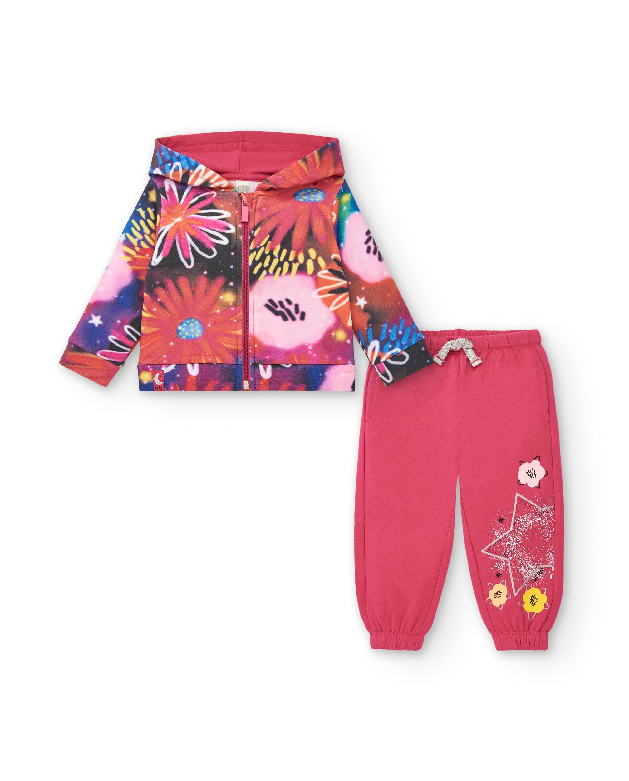 Chándal de felpa para niña en fucsia con estampado floral