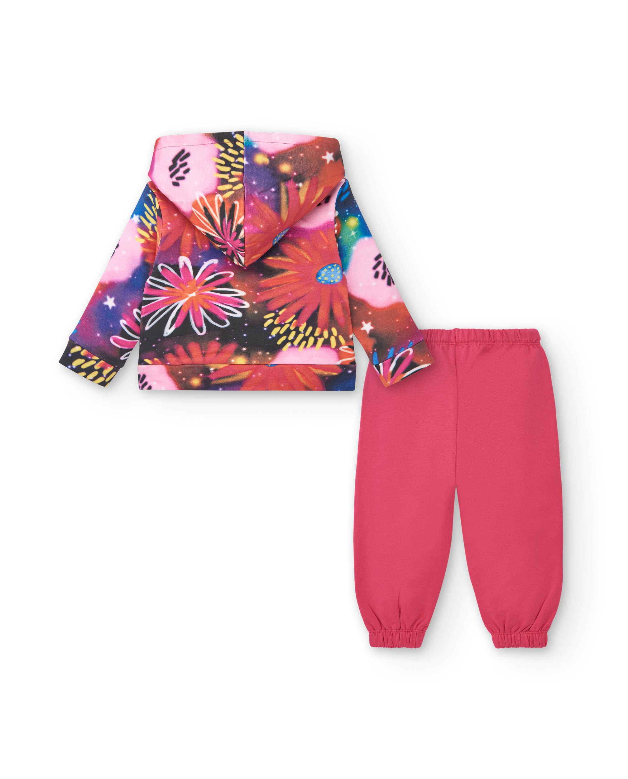 Chándal de felpa para niña en fucsia con estampado floral