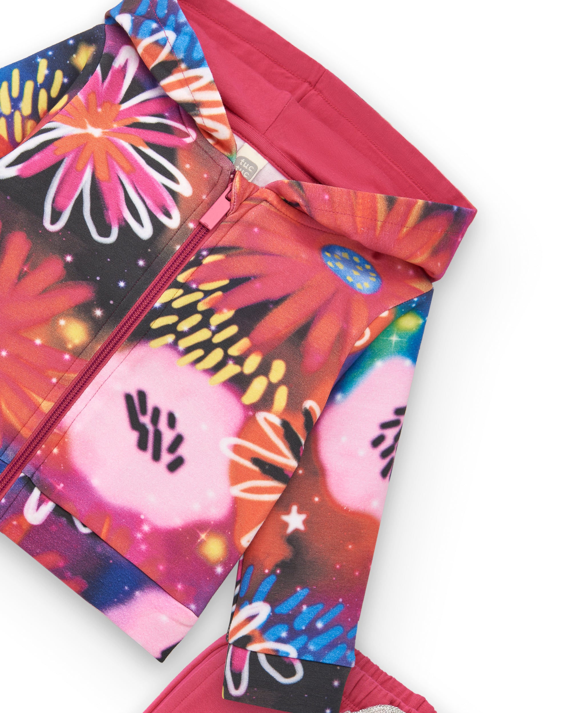 Chándal de felpa para niña en fucsia con estampado floral