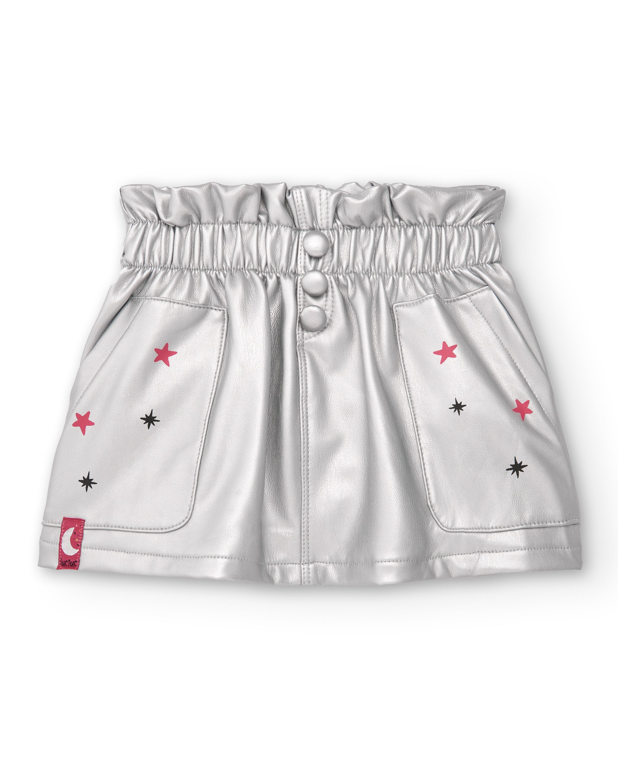 Falda para niña en color plata con estampado de estrellas