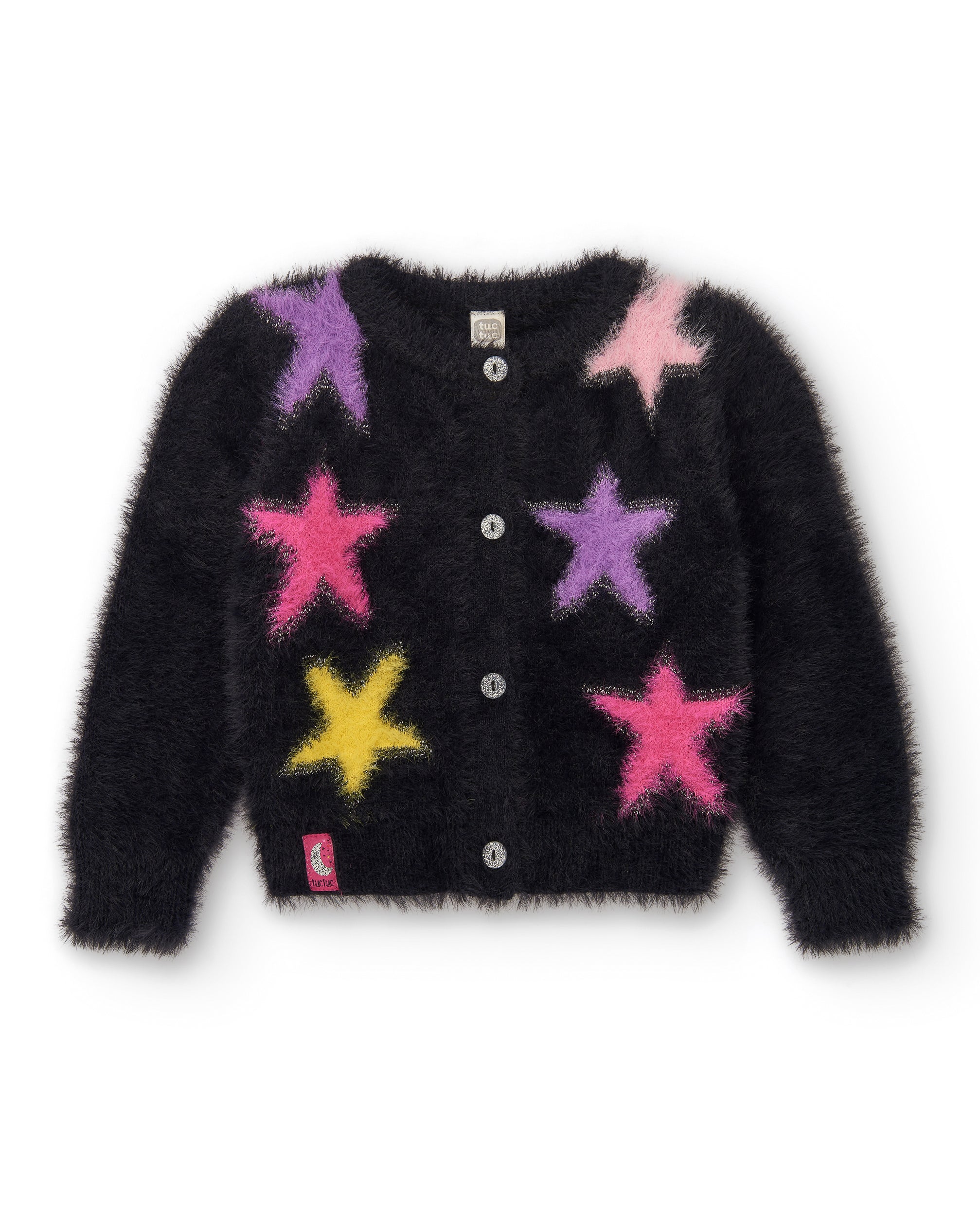 Cárdigan para niña en color negro con estrellas multicolores