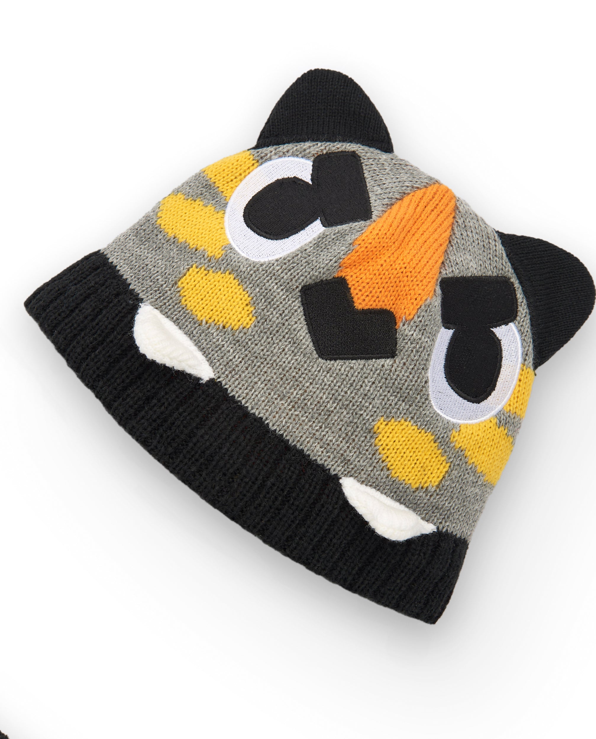 Conjunto de gorro y bufanda niño en gris con diseño de tigre