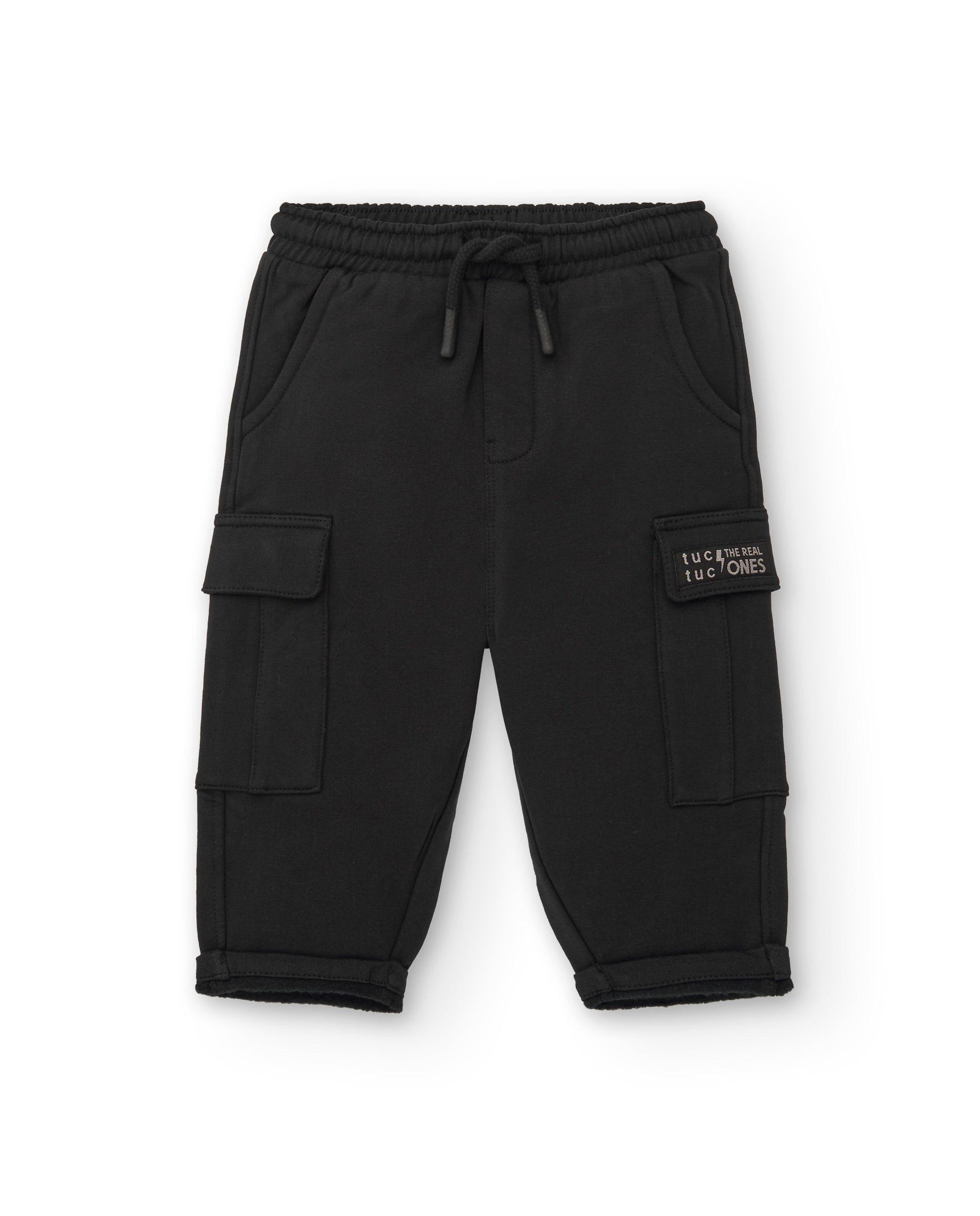 Pantalón felpa niño en negro con bolsillos cargo colección