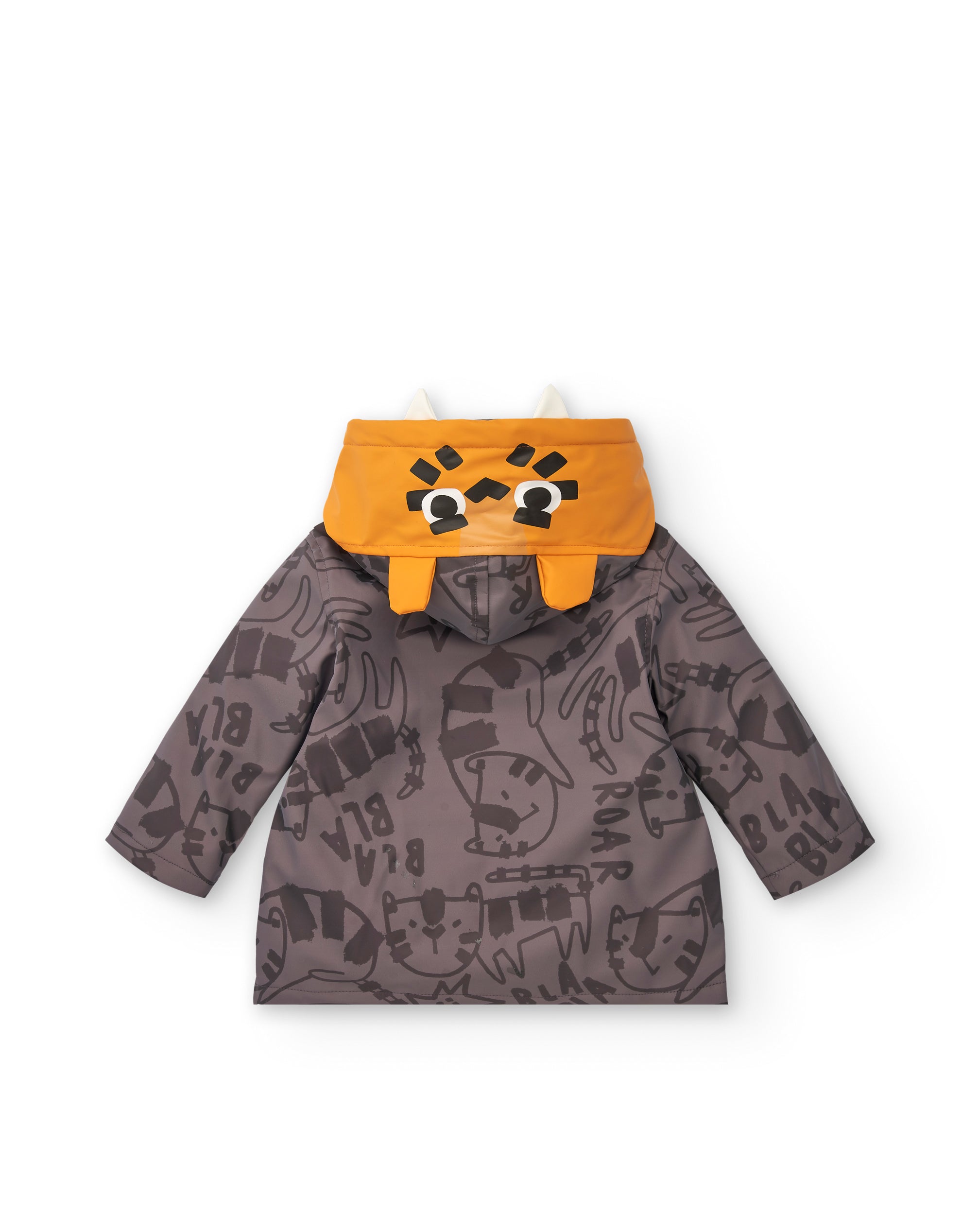 Chaqueta impermeable niño en gris con capucha de tigre
