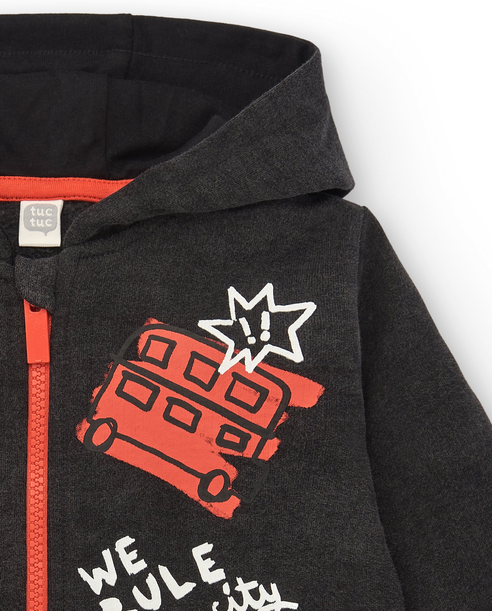 Sudadera felpa niño en negro con capucha y estampado londinense