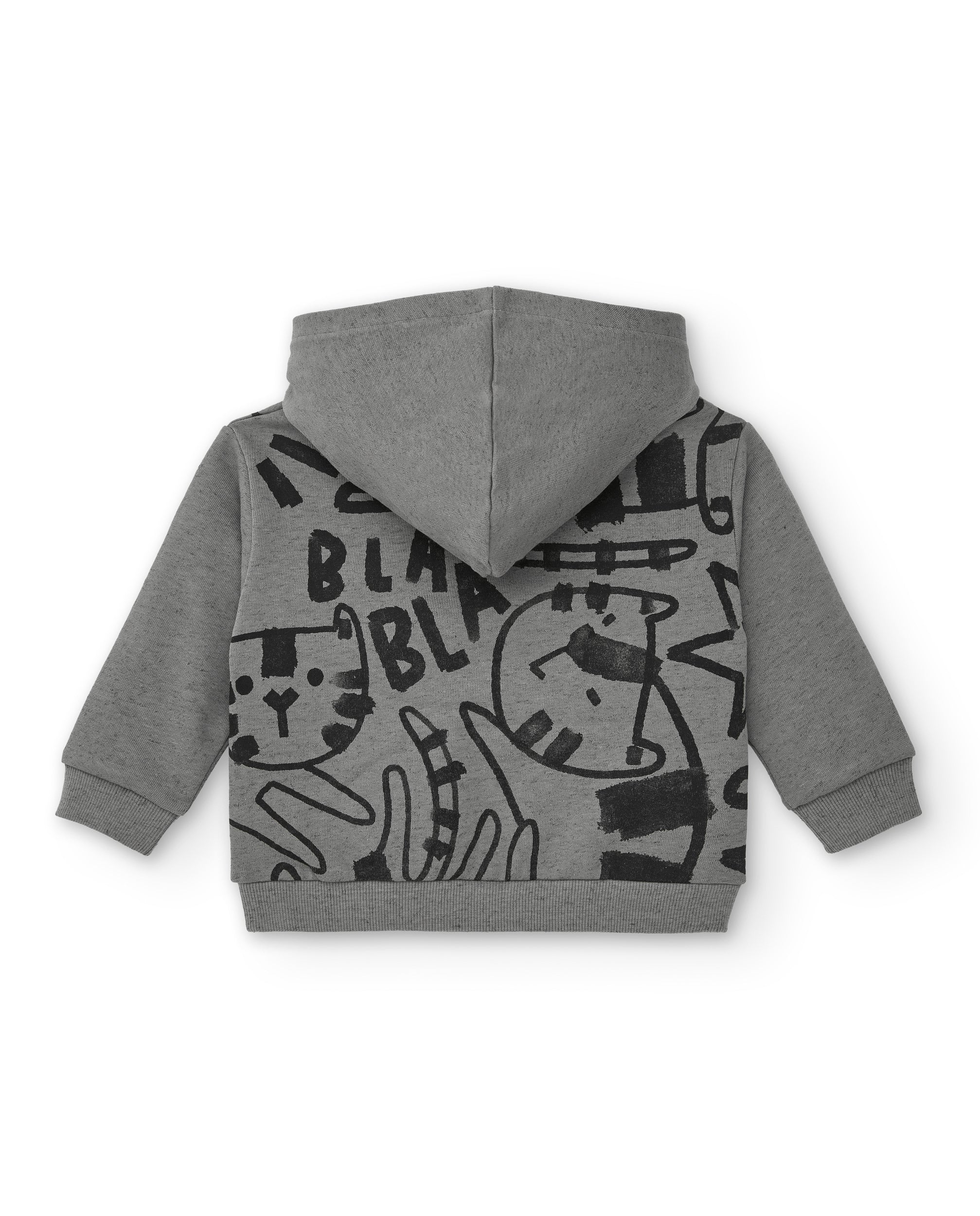 Sudadera felpa niño en gris con capucha y estampado de tigres
