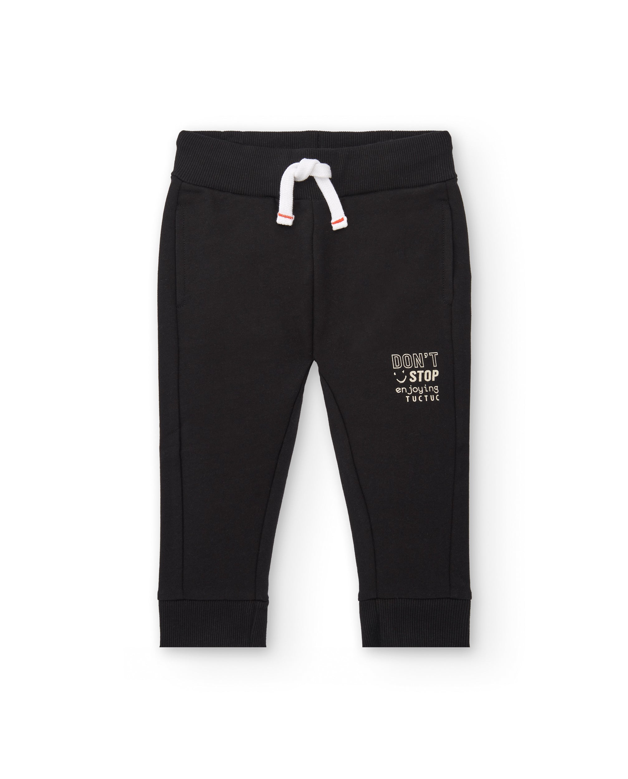 Pantalón felpa niño en negro con detalle "Don't Stop" colección