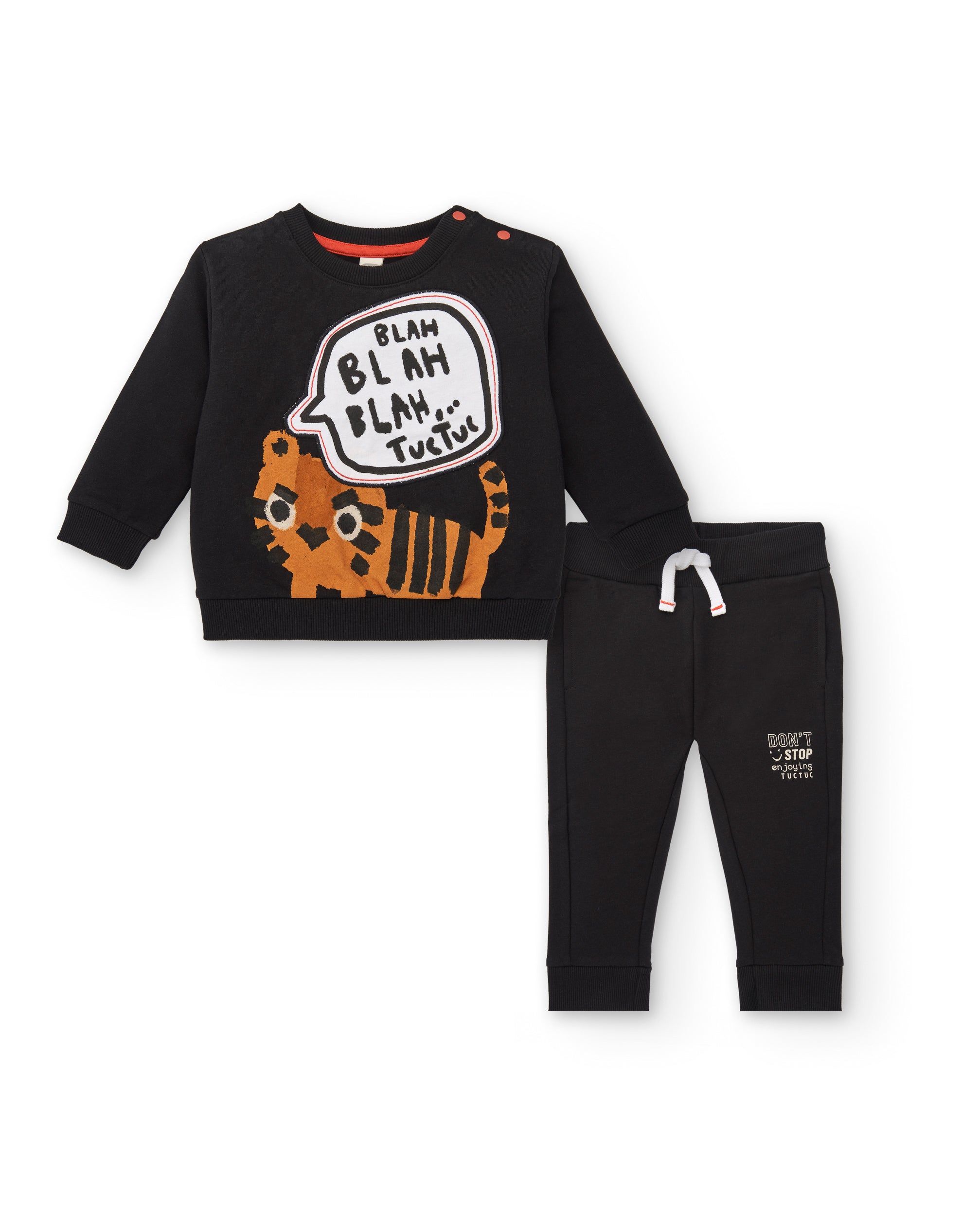 Conjunto sudadera y pantalón niño en negro con estampado