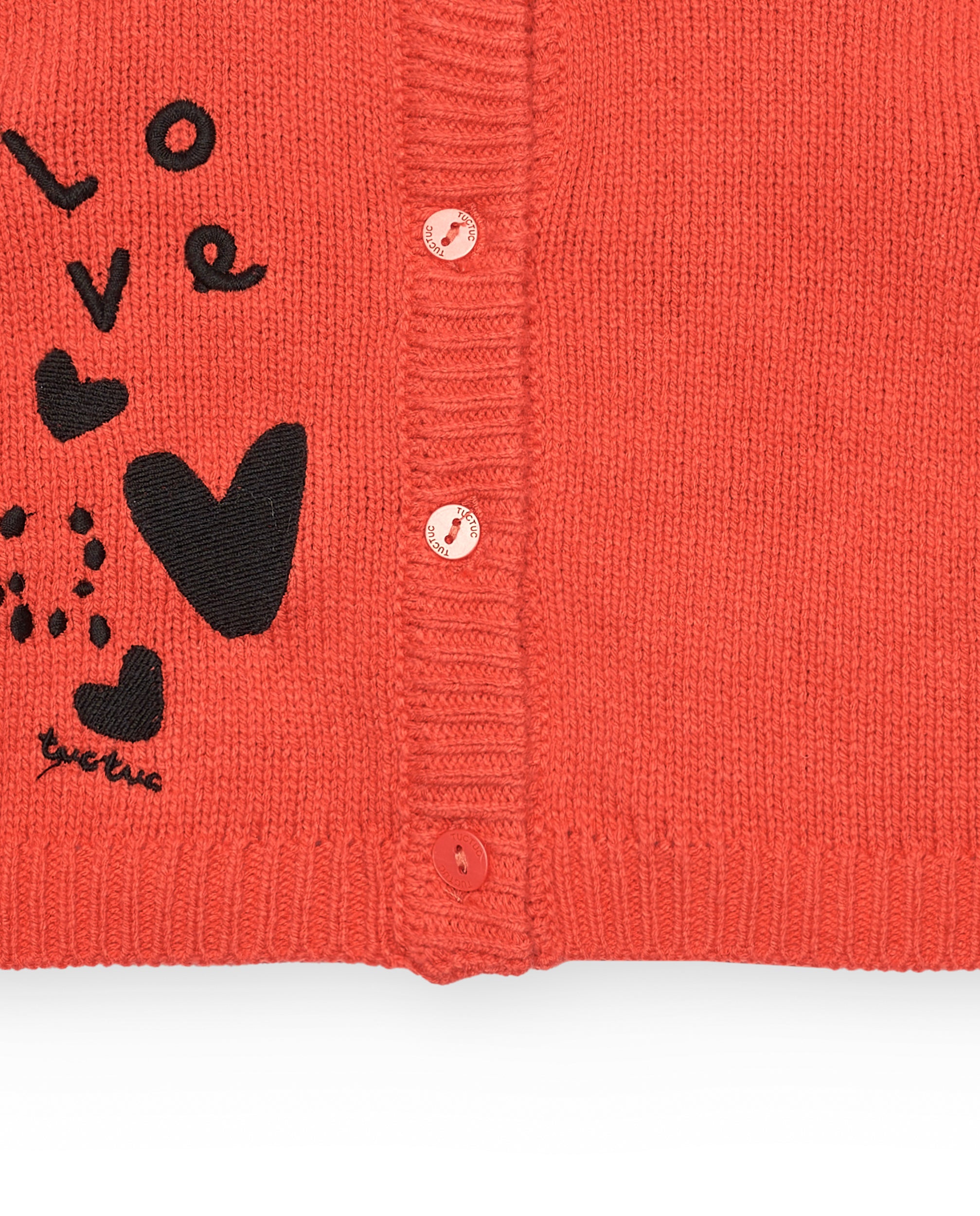 Chaqueta niña en rojo con estampado de corazones colección