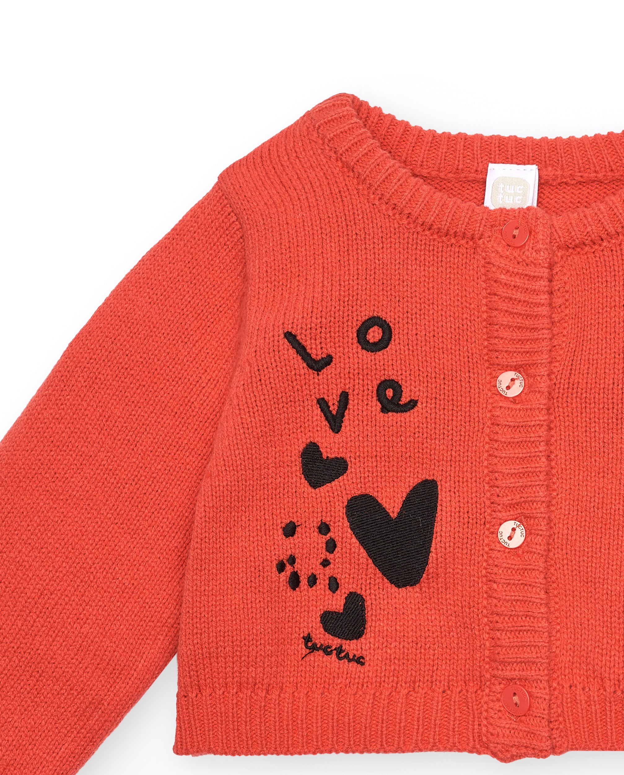 Chaqueta niña en rojo con estampado de corazones colección