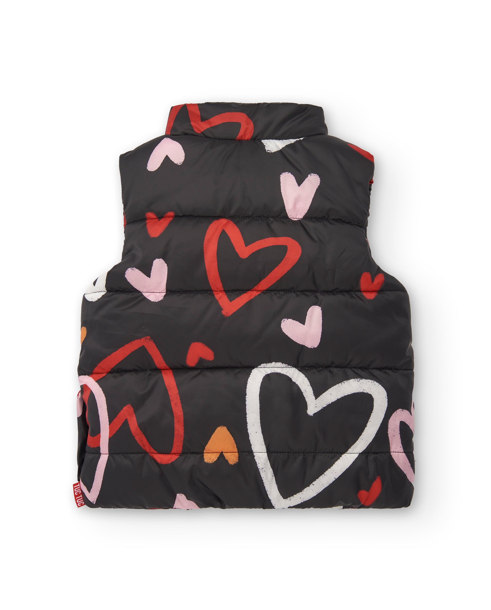 Chaleco niña en negro con estampado de corazones colección