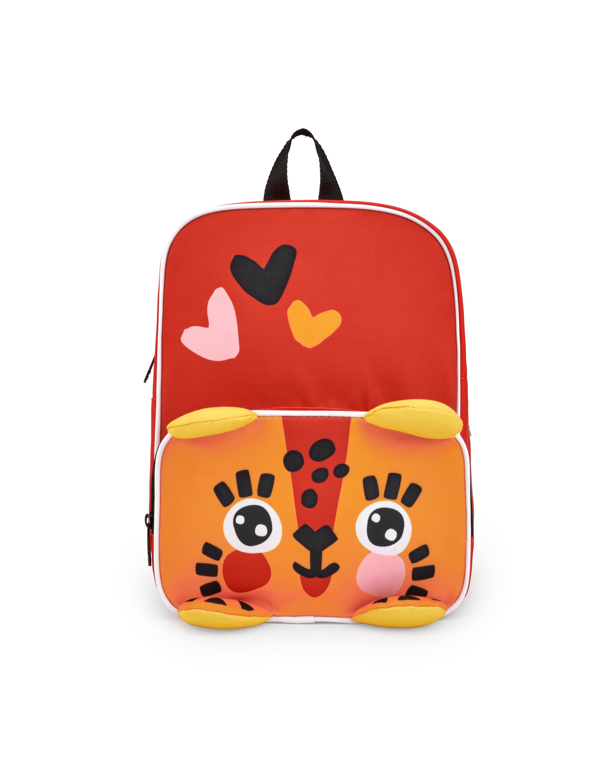 Mochila infantil en rojo con detalles de corazón y cara de