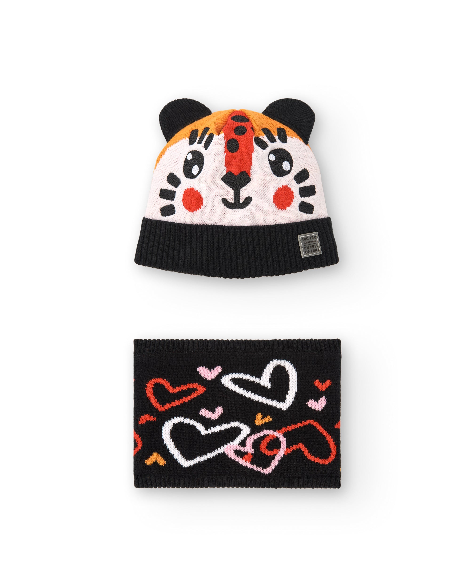 Set gorro y braga niña en negro con estampado de tigre y