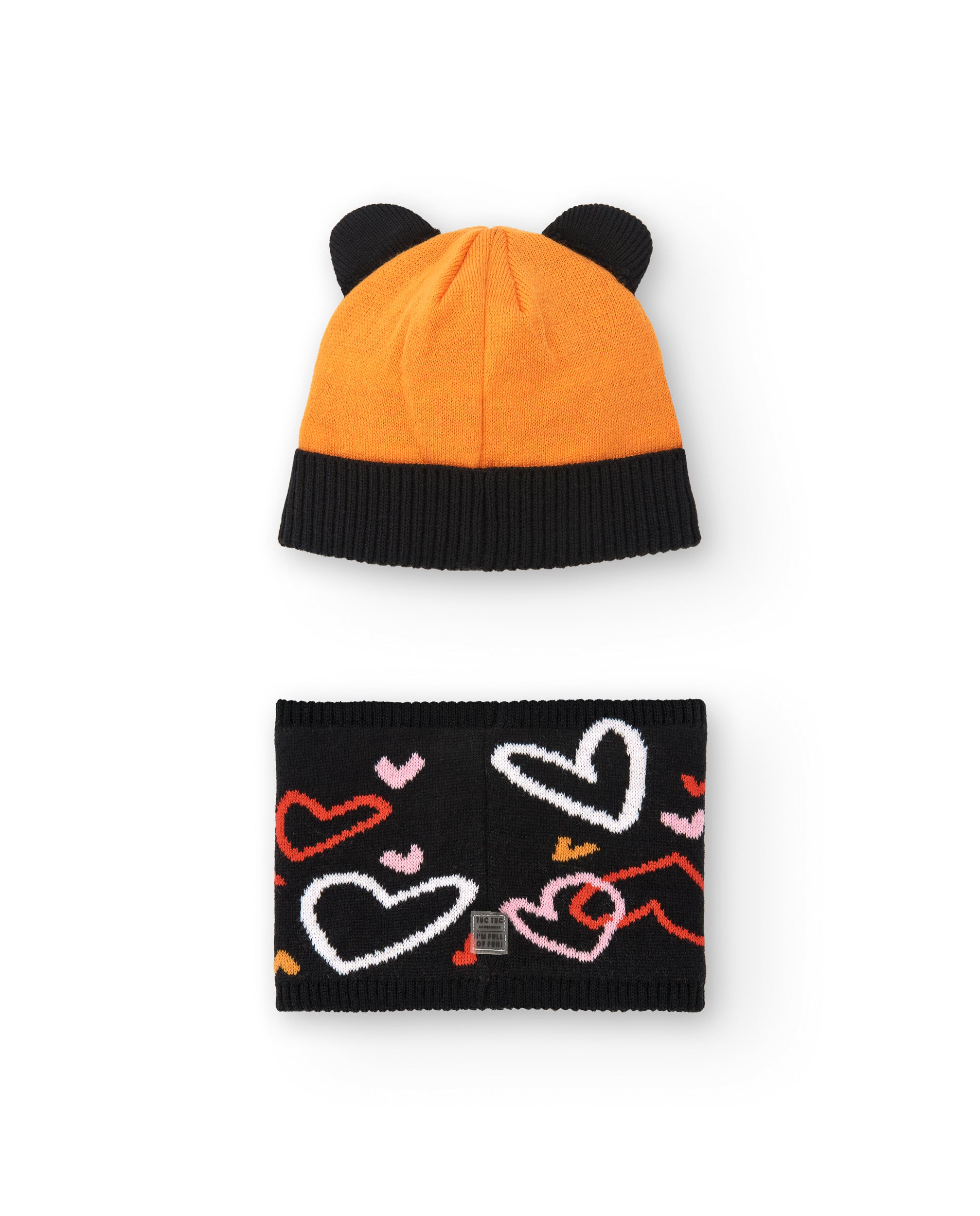 Set gorro y braga niña en negro con estampado de tigre y