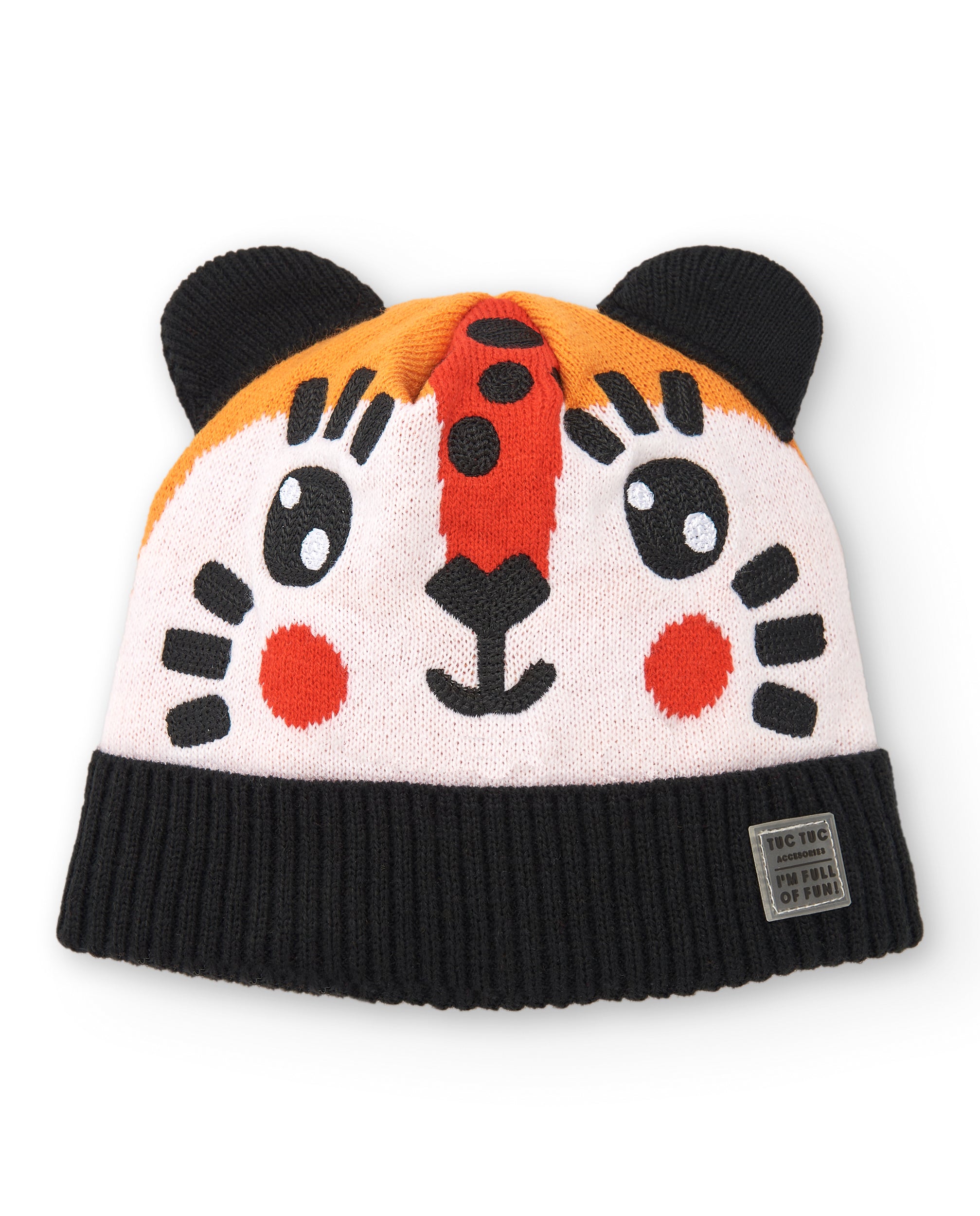 Gorro niña en negro con diseño de tigre y orejas colección Big