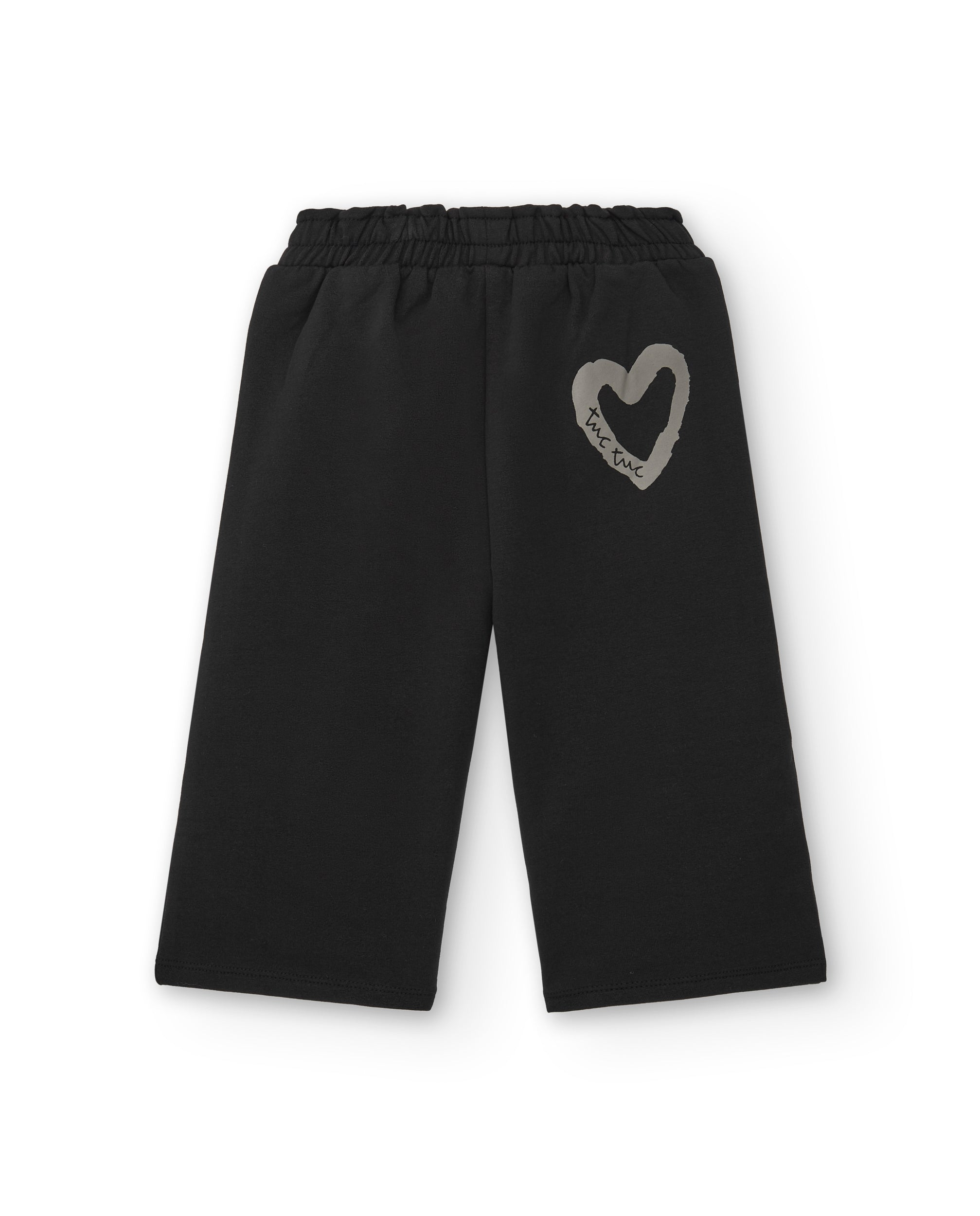 Pantalón felpa para niña en negro con detalle de corazón