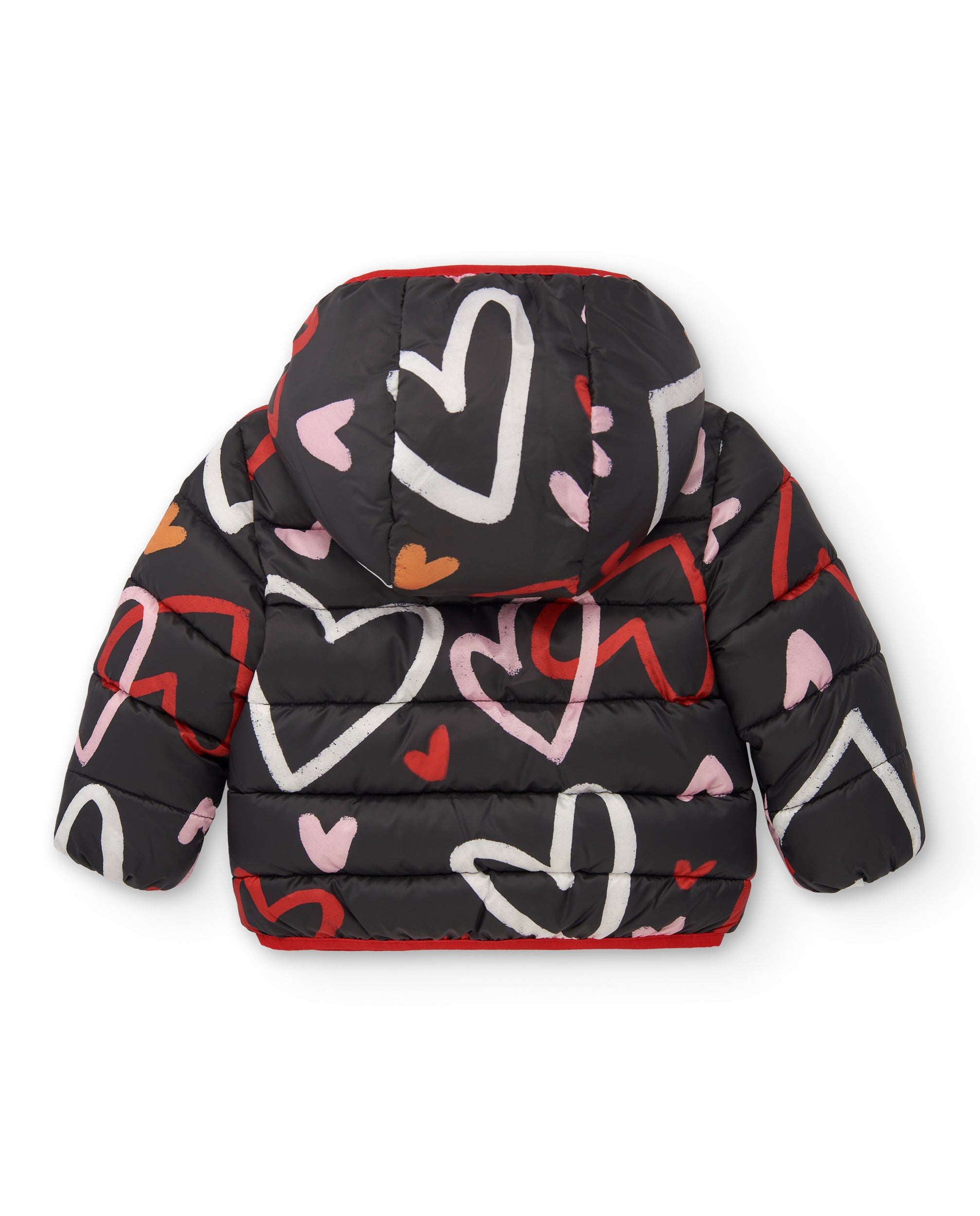 Parka de niña en negro con estampado de corazones colección