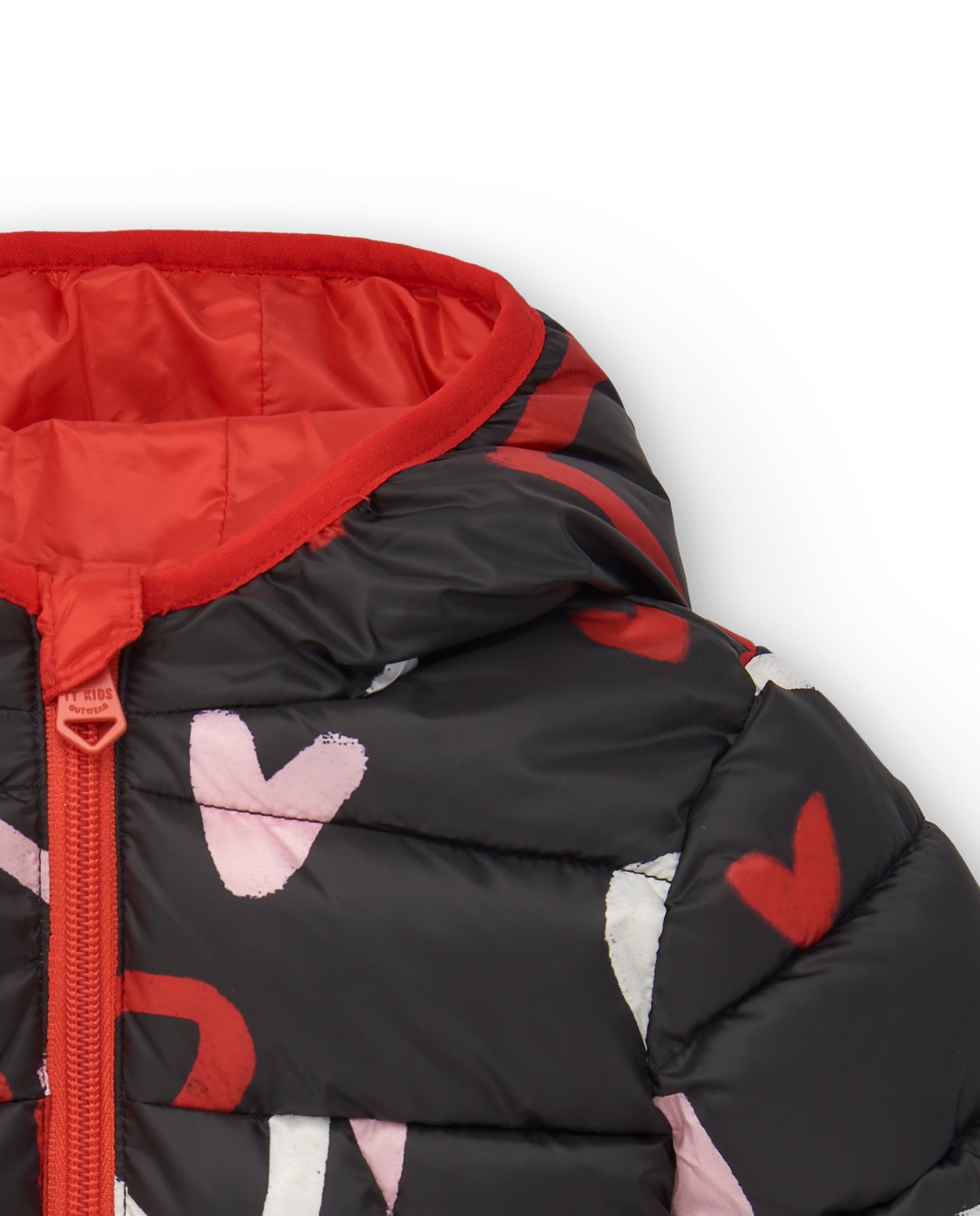 Parka de niña en negro con estampado de corazones colección