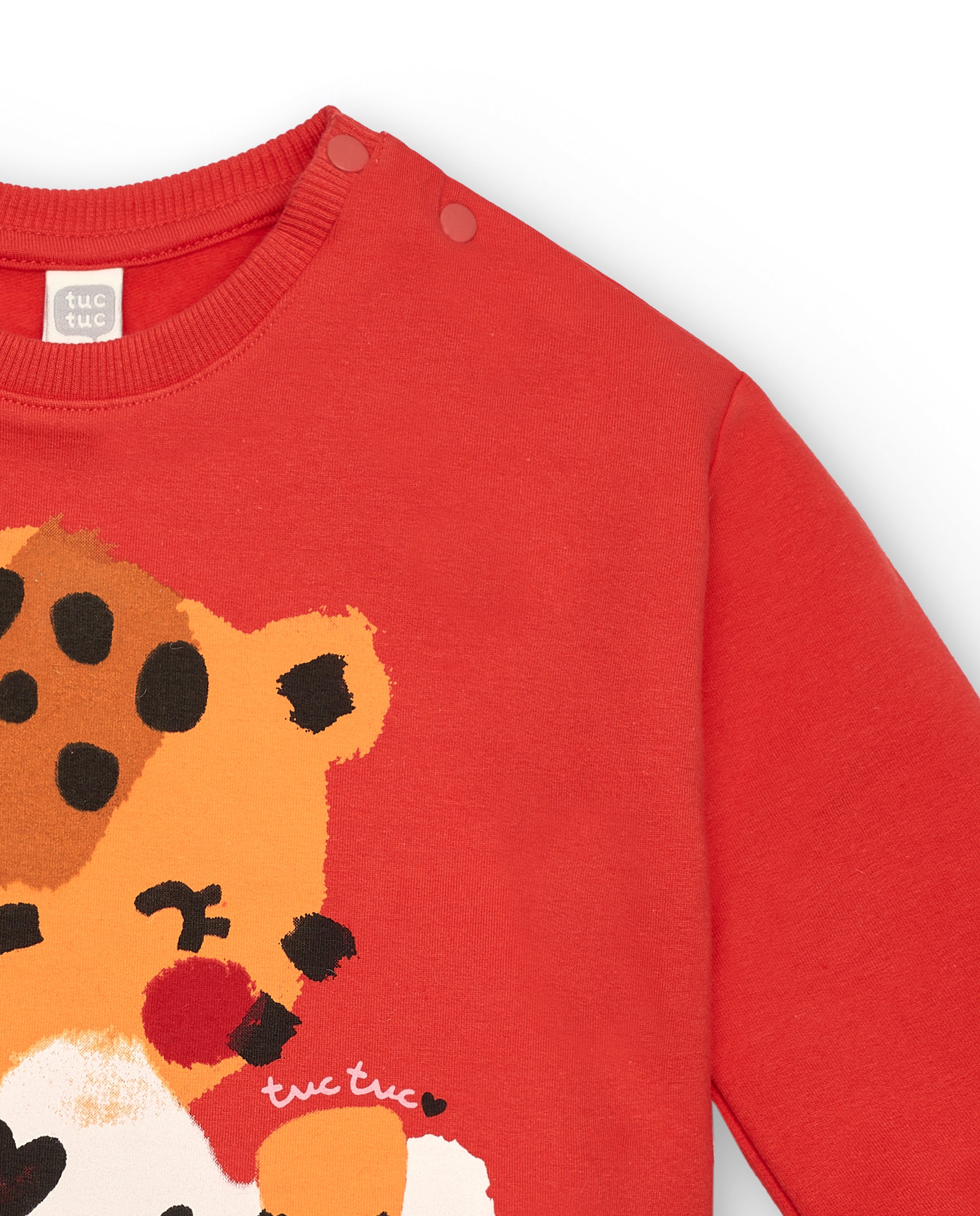 Sudadera felpa de niña en rojo con estampado de tigre y
