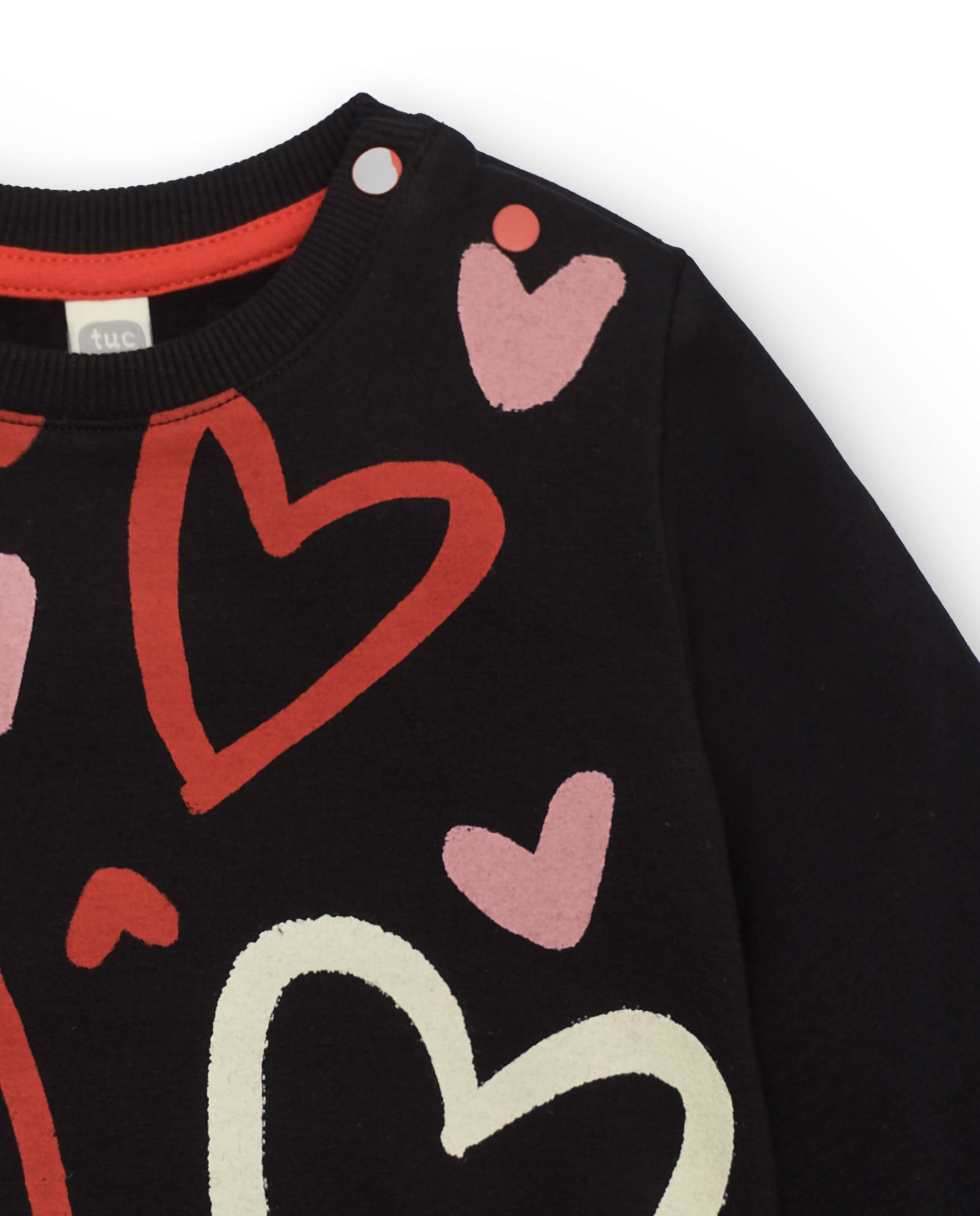Sudadera felpa de niña en negro con estampado de corazones