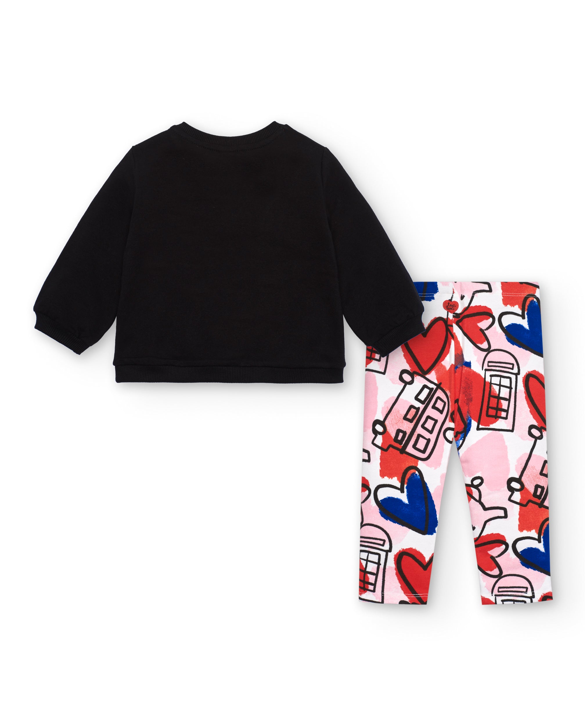 Conjunto sudadera y leggings niña en negro y rosa con corazones
