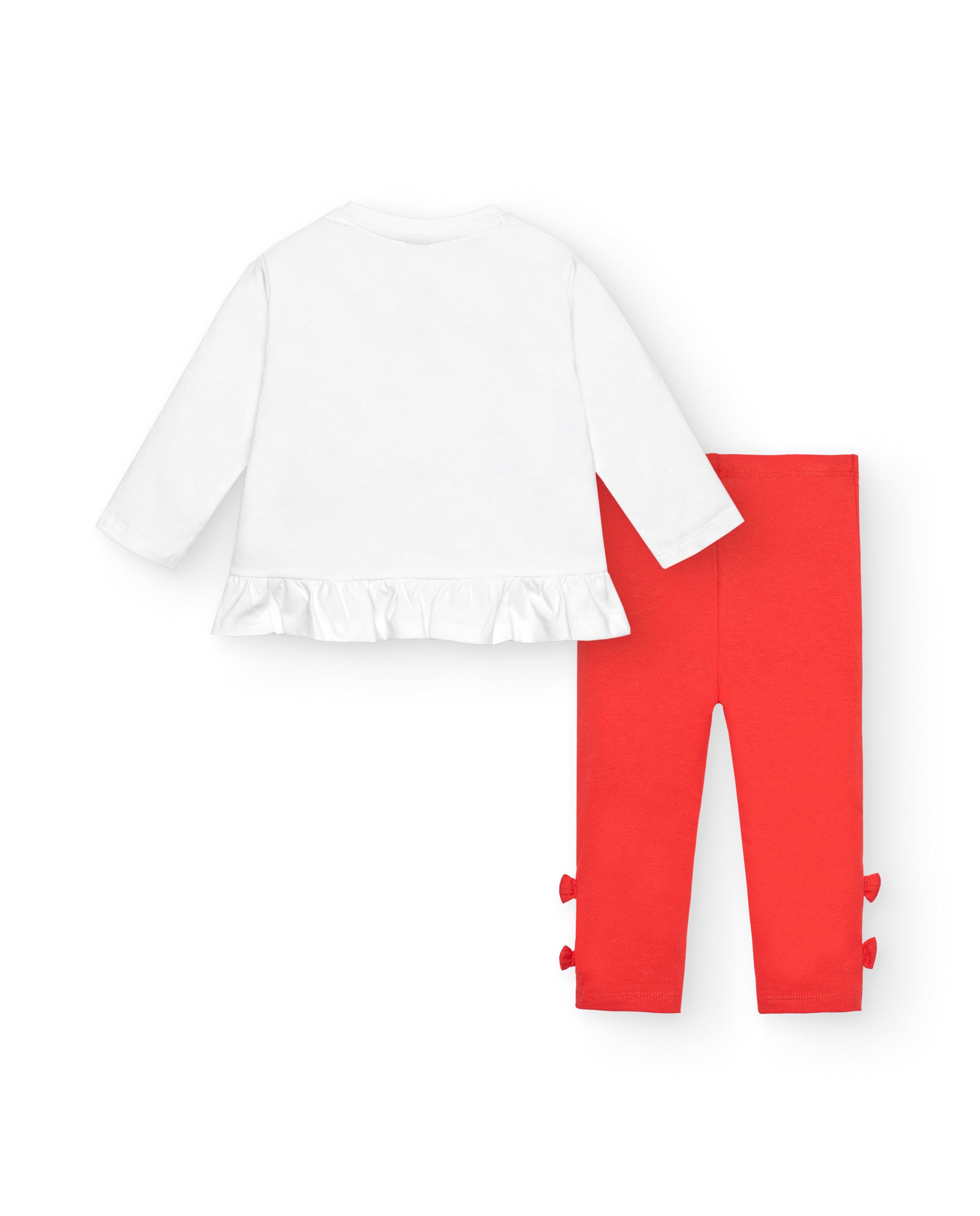 Conjunto niña en blanco y rojo con estampado de animalitos y