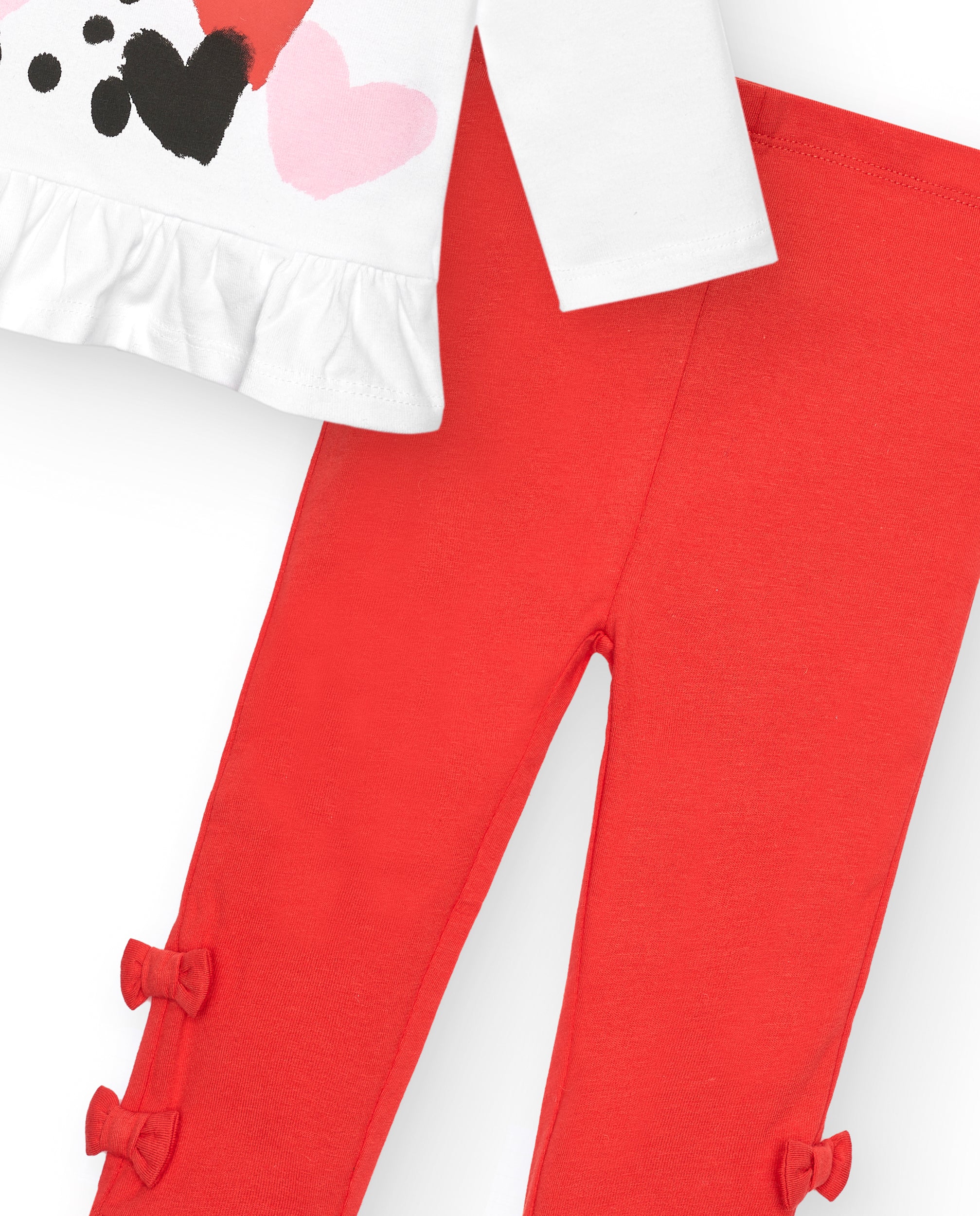 Conjunto niña en blanco y rojo con estampado de animalitos y