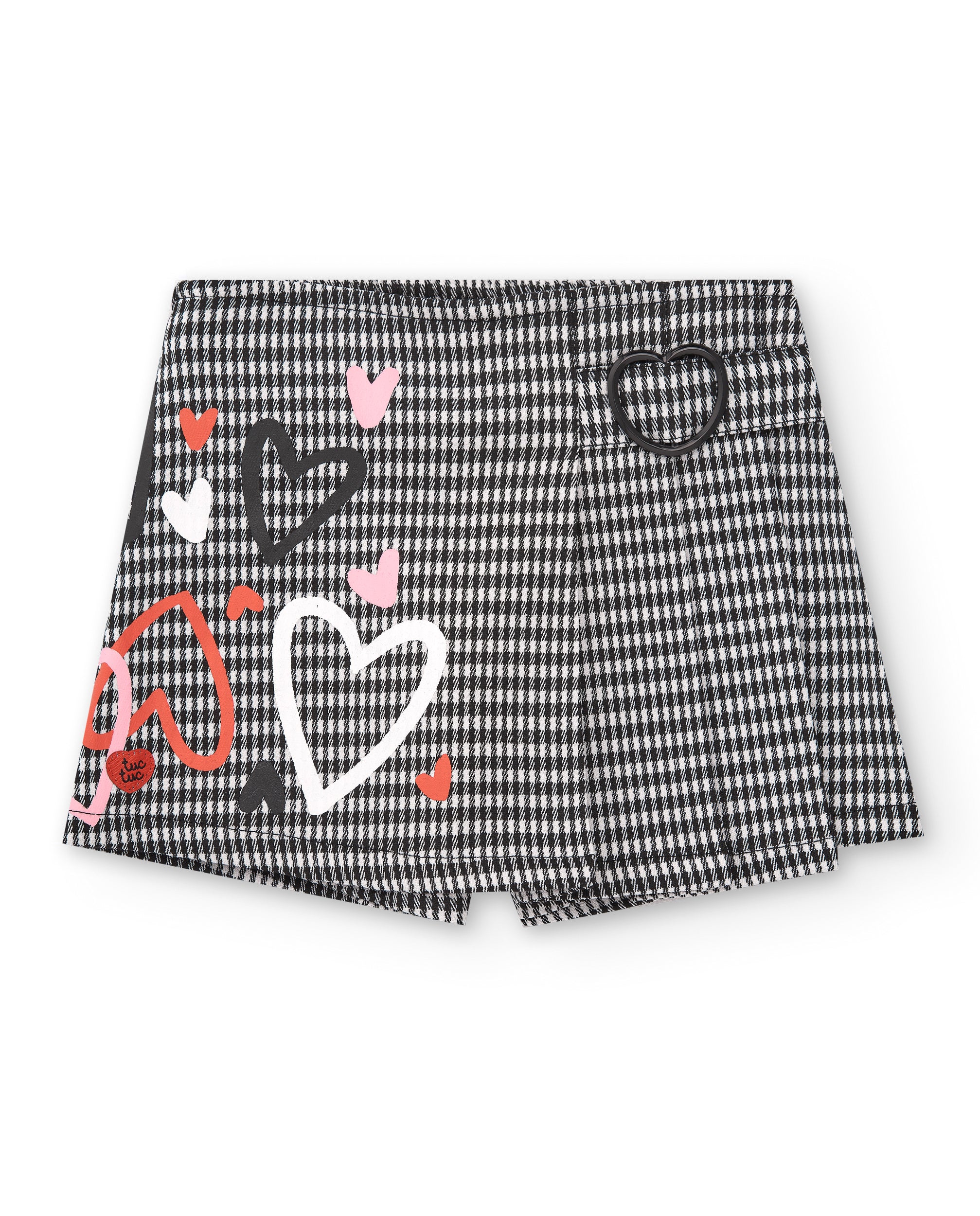 Falda pantalón de cuadros vichy con estampado de corazones para