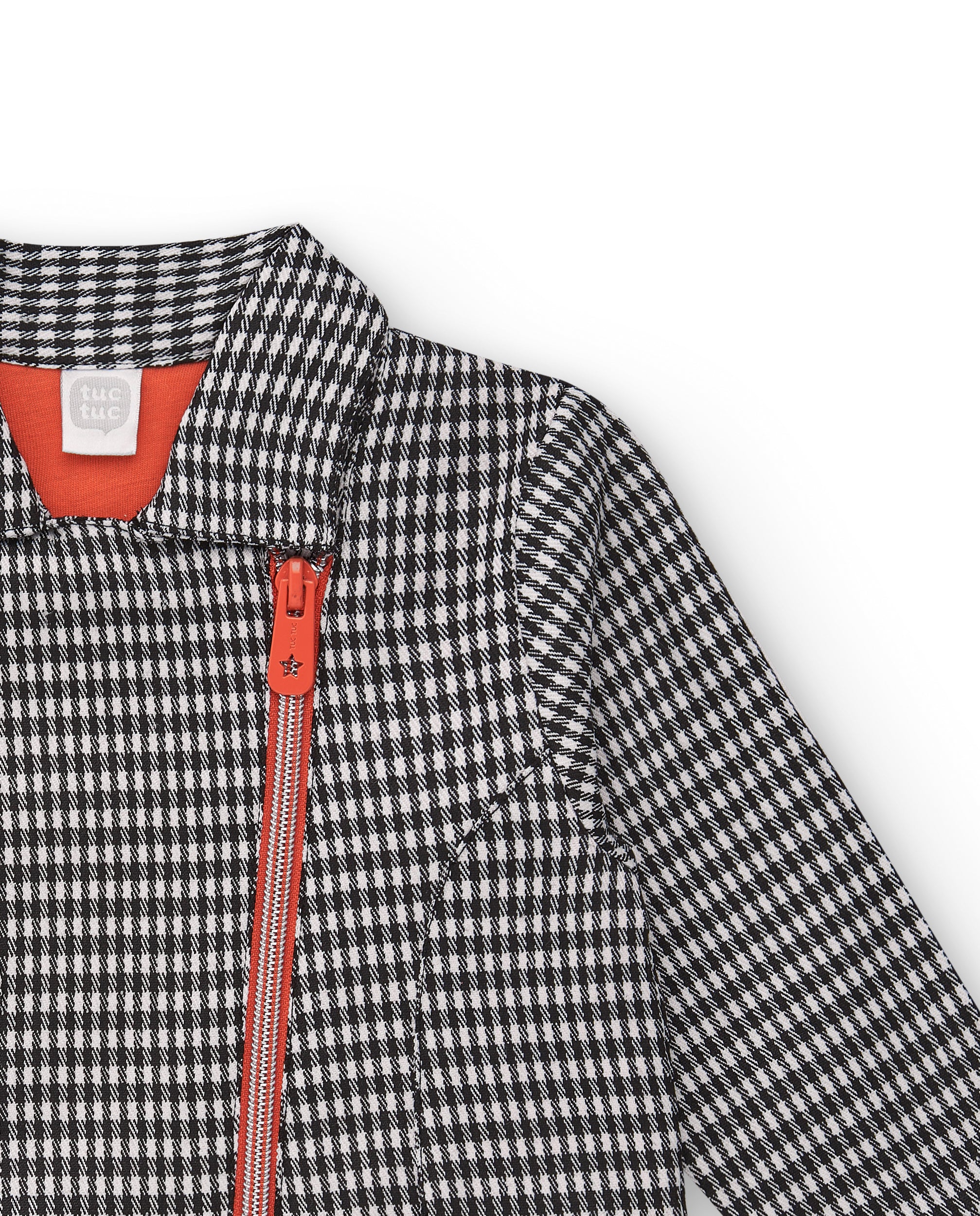 Chaqueta de cuadros vichy con cierre asimétrico en rojo para