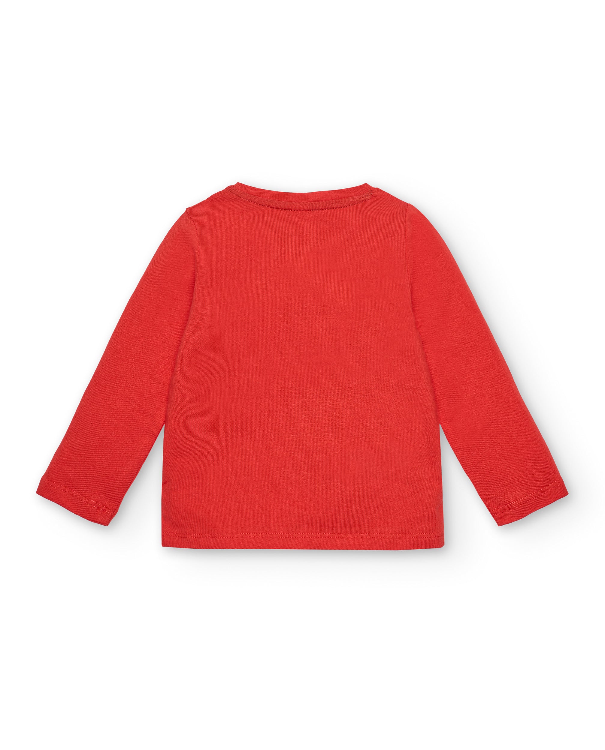 Camiseta roja con estampado de ventana y gatito para niña de la