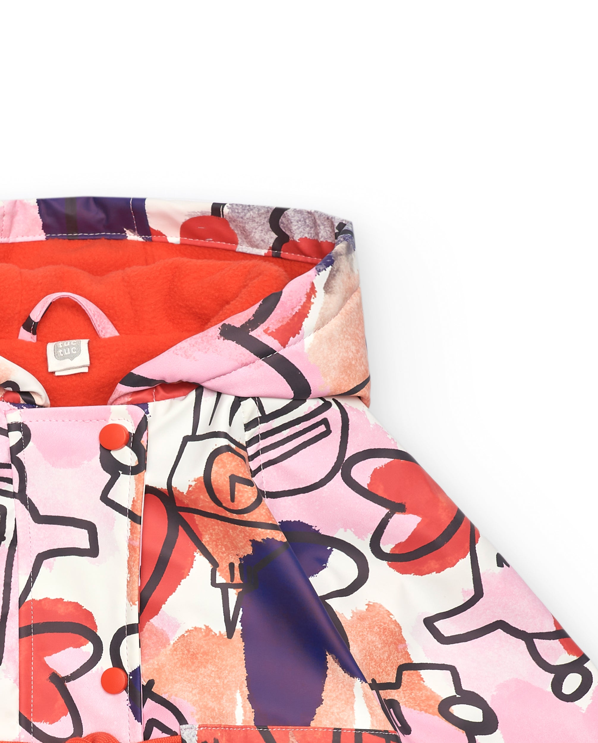 Chaqueta impermeable con estampado de corazones y cabinas