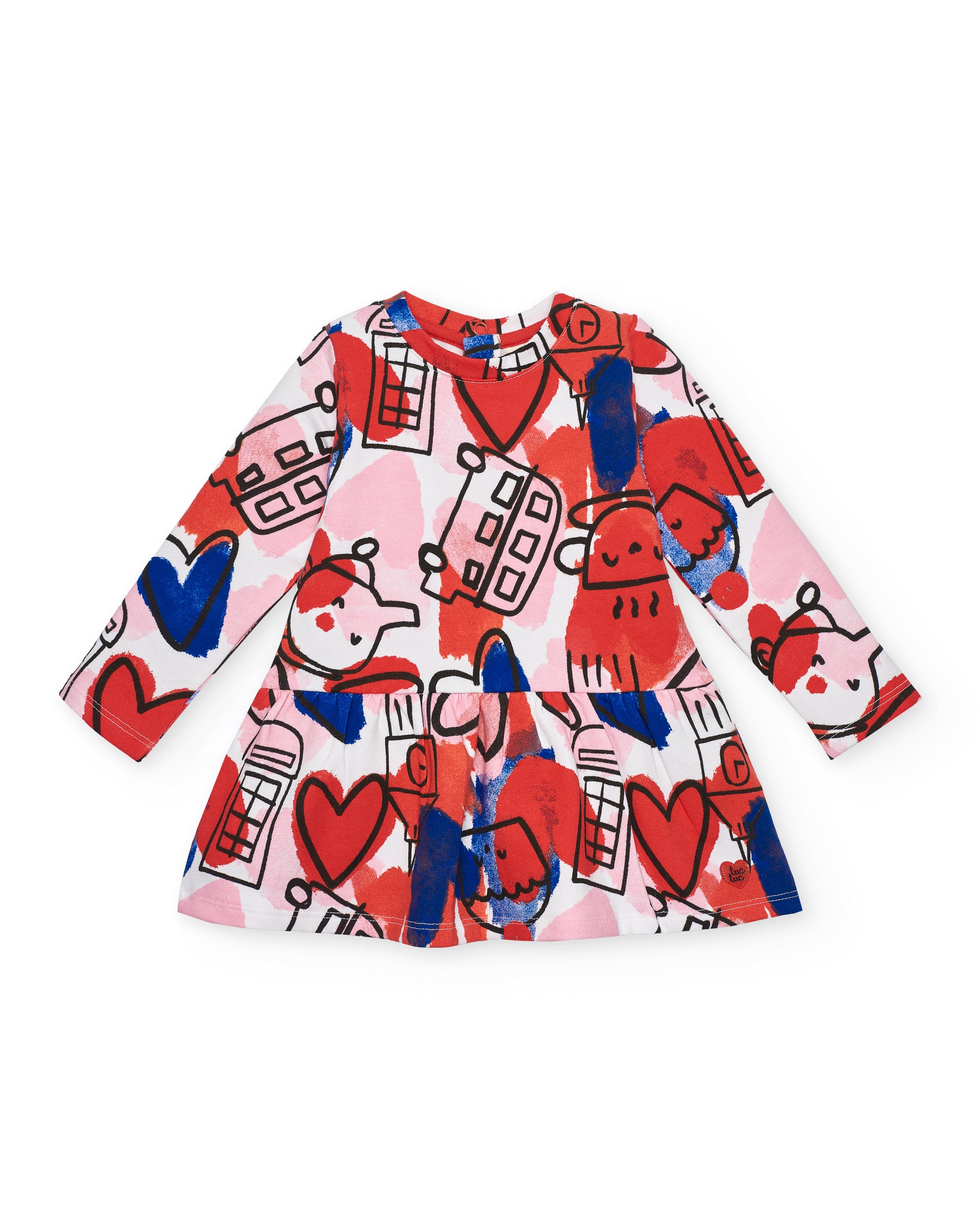 Vestido de manga larga con estampado gráfico colorido para niña