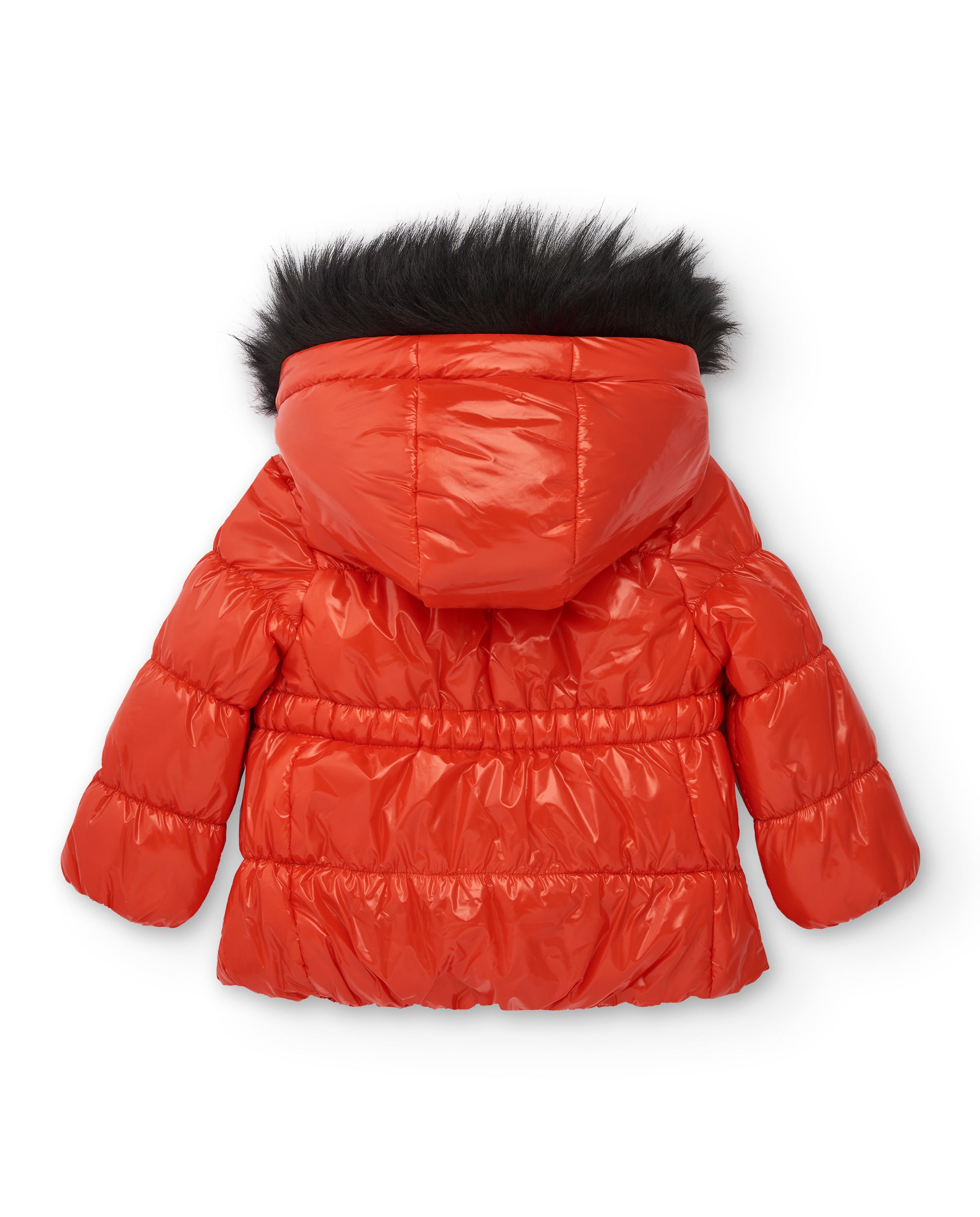 Chaqueta acolchada roja con capucha y detalle de corazón para