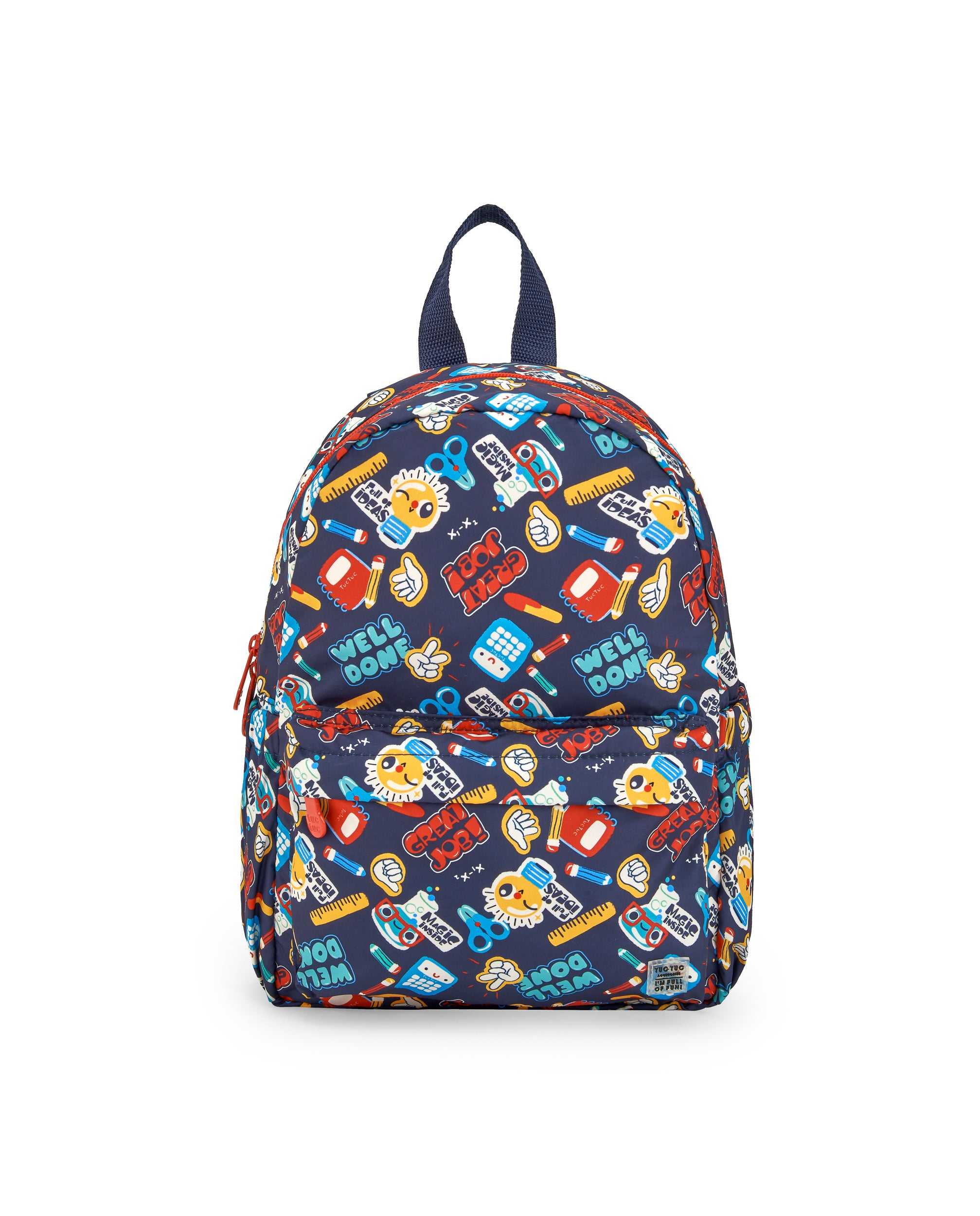 Mochila niño en azul con estampado escolar colección Big Brains