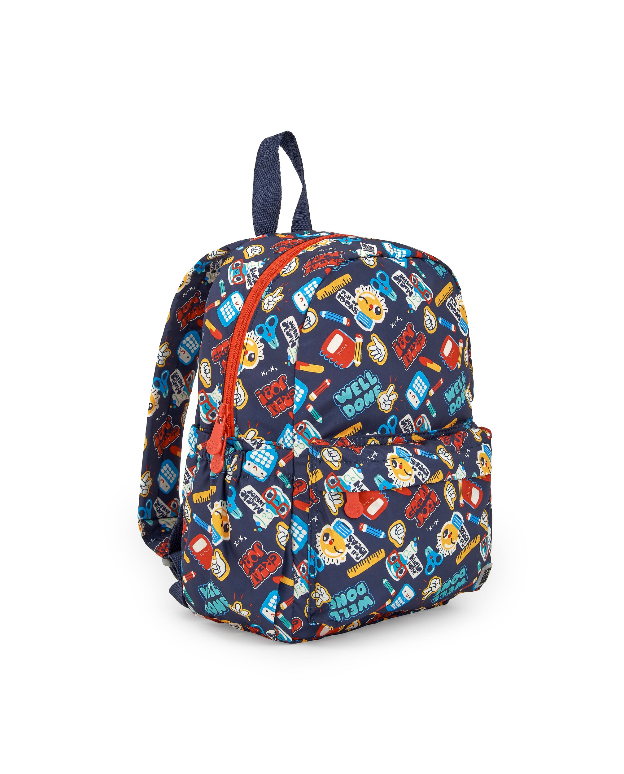 Mochila niño en azul con estampado escolar colección Big Brains