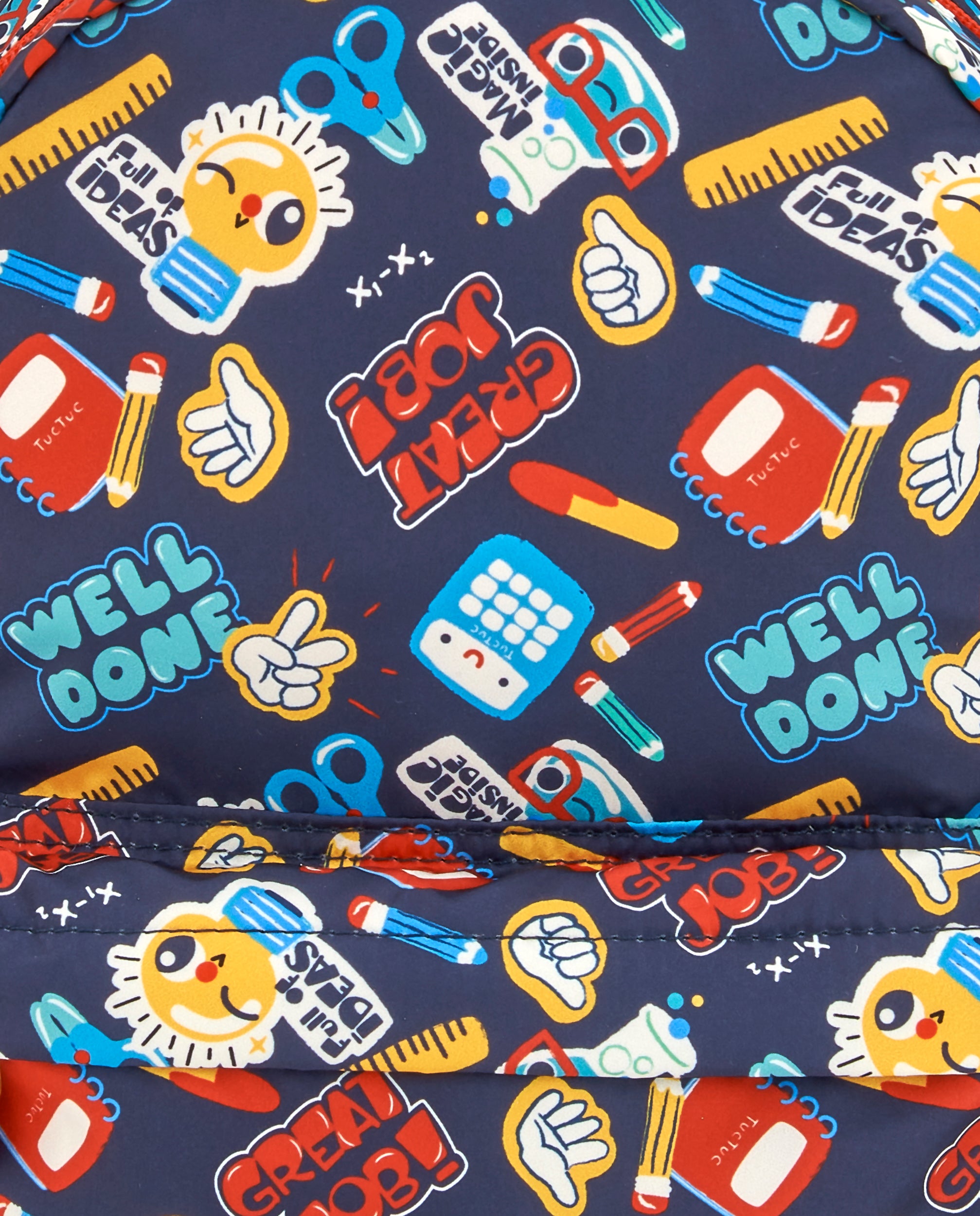 Mochila niño en azul con estampado escolar colección Big Brains