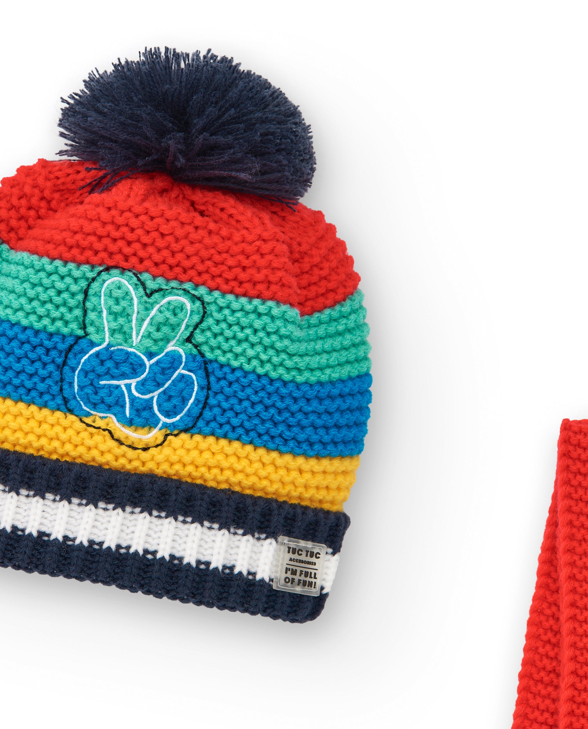 Gorro y bufanda niño en colores vivos con diseño bordado