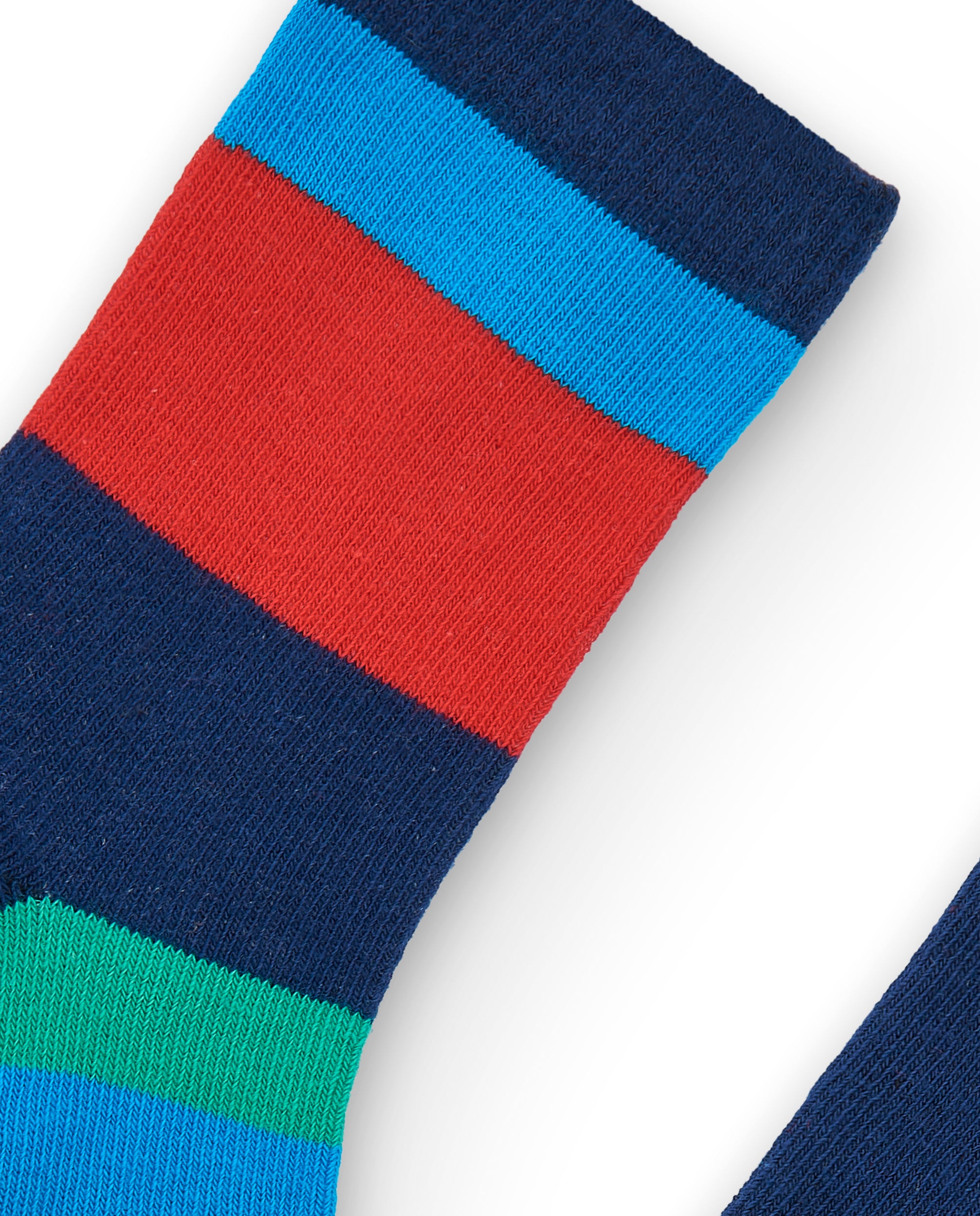 Calcetines niño en azul con rayas multicolores y estampado