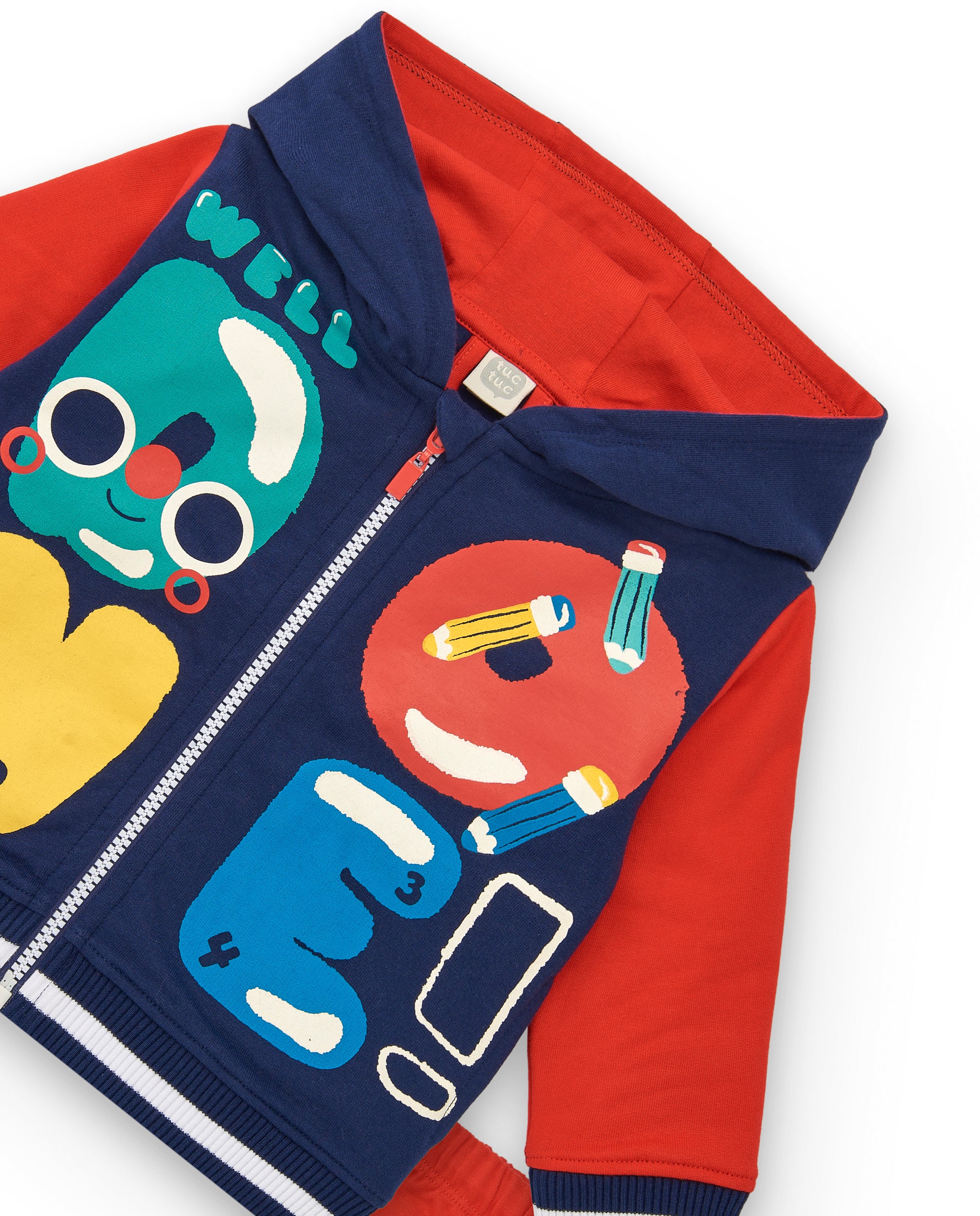 Conjunto sudadera y pantalón jogger niño en azul y rojo con