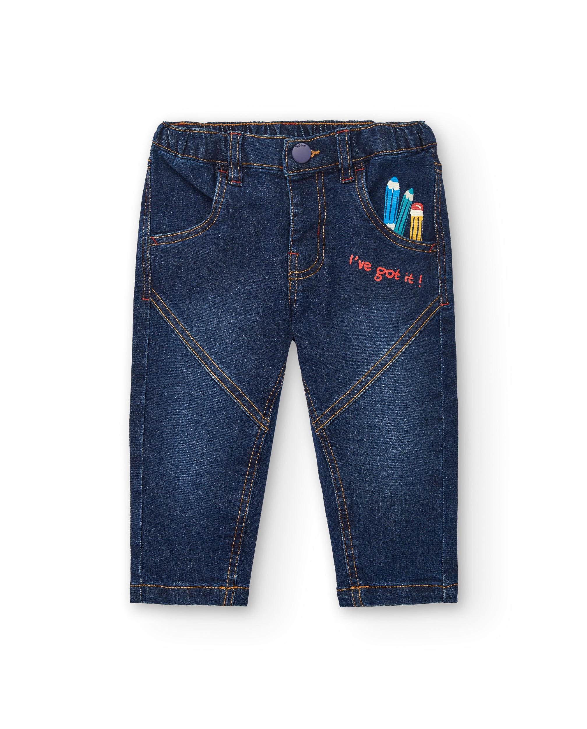 Pantalón denim niño con detalles bordados colección Big Brains