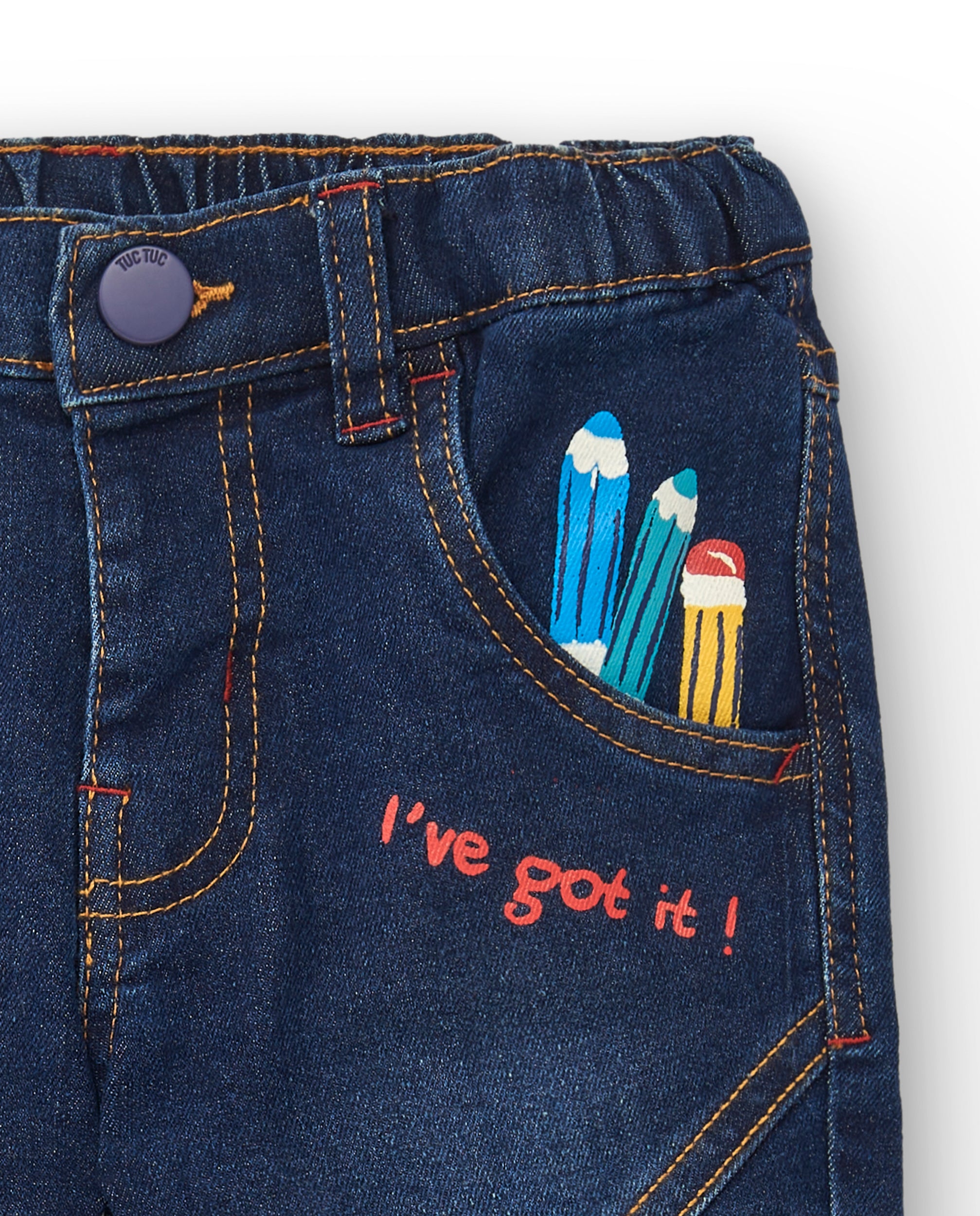 Pantalón denim niño con detalles bordados colección Big Brains