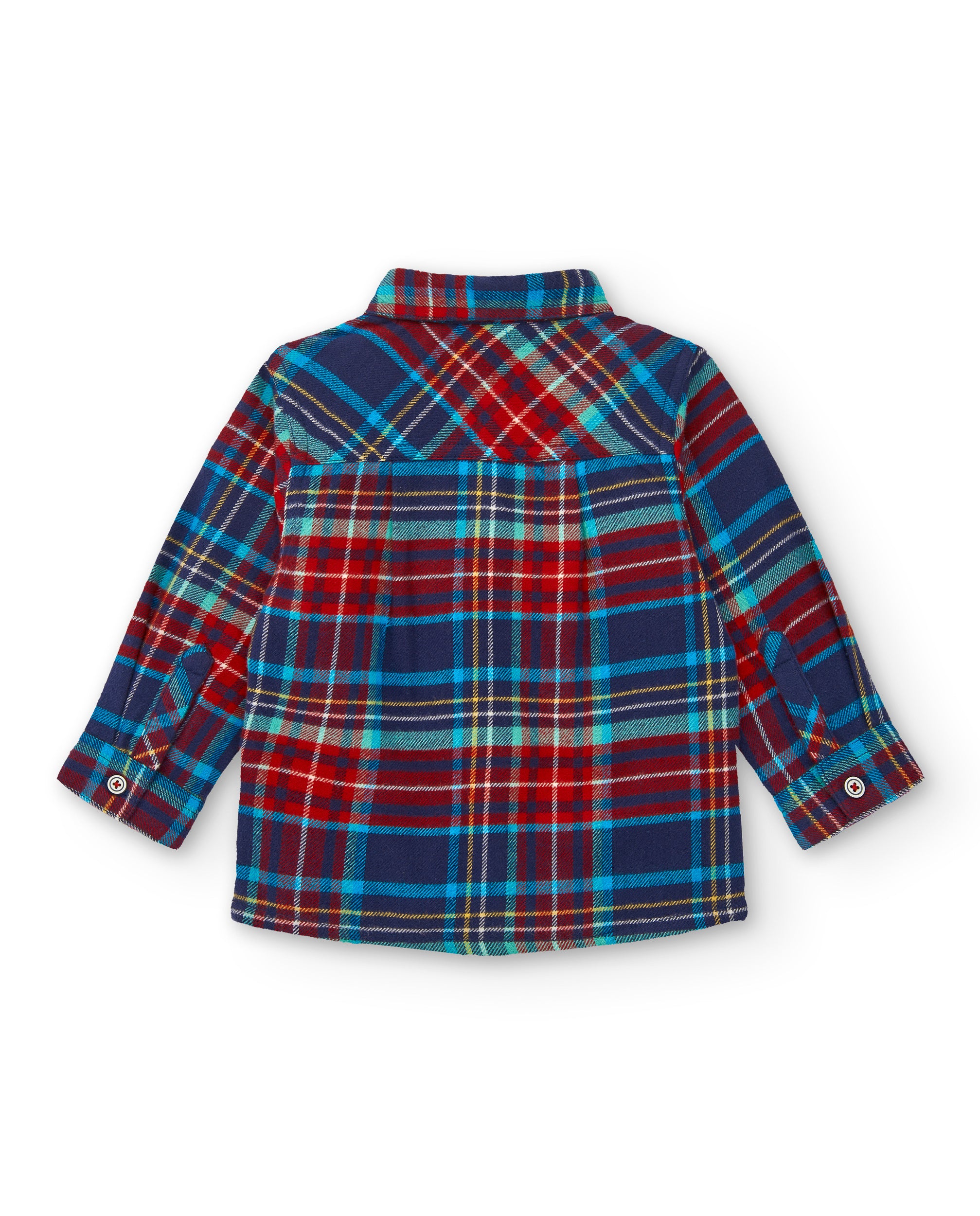 Camisa de cuadros niño en tonos rojos y azules con detalle