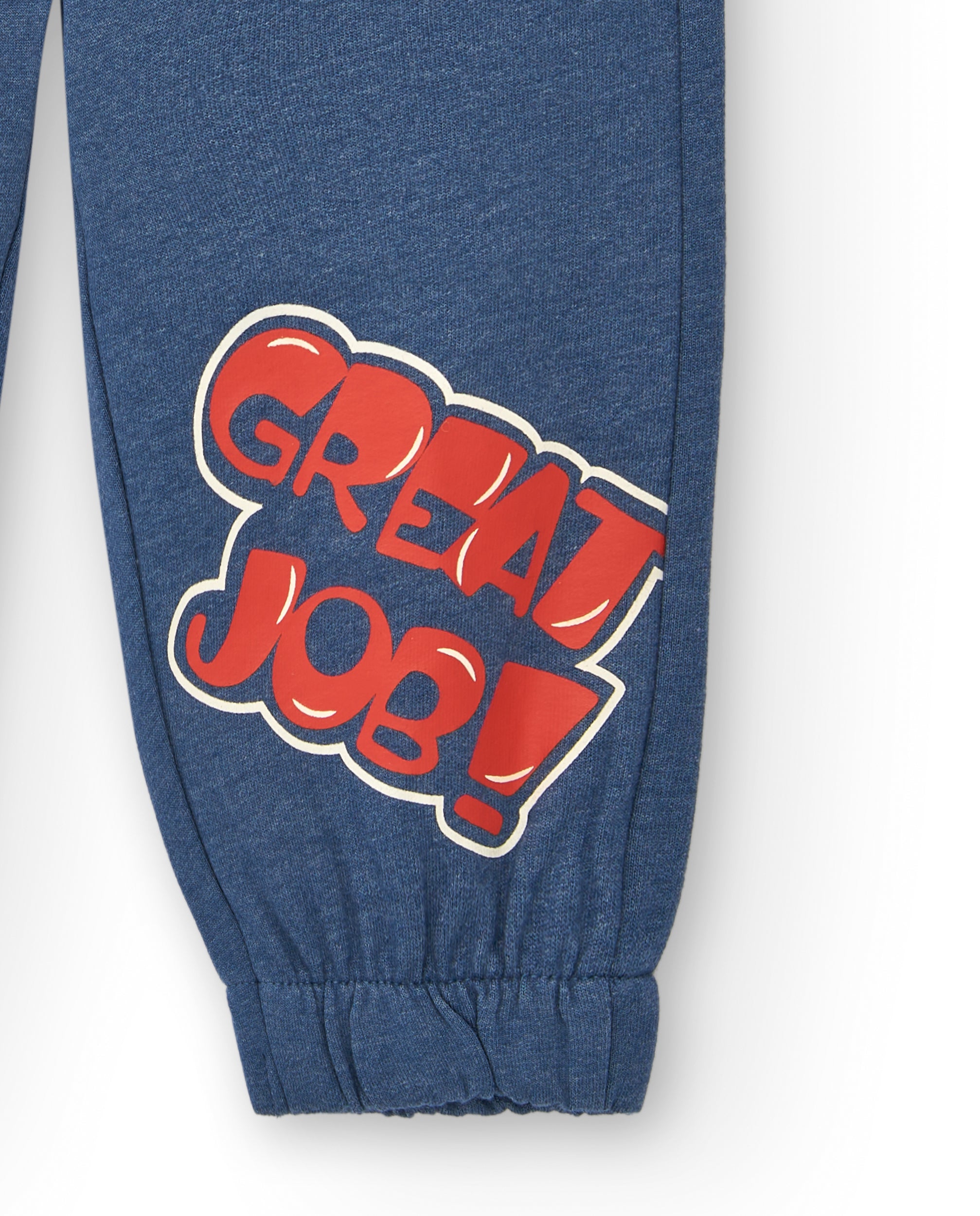 Pantalón jogger niño en azul con estampado "Great Job!"