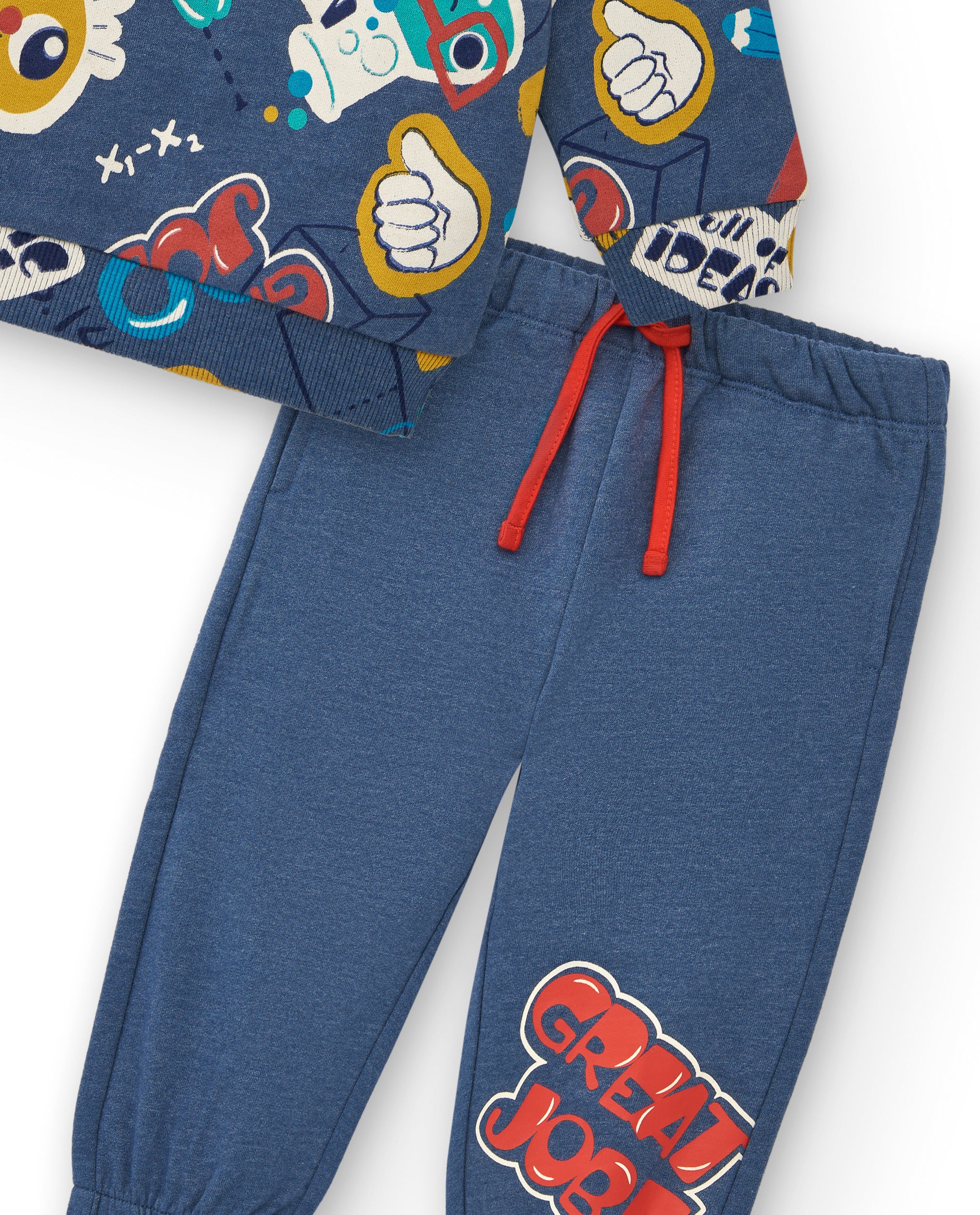 Conjunto sudadera y pantalón jogger niño en azul con estampado