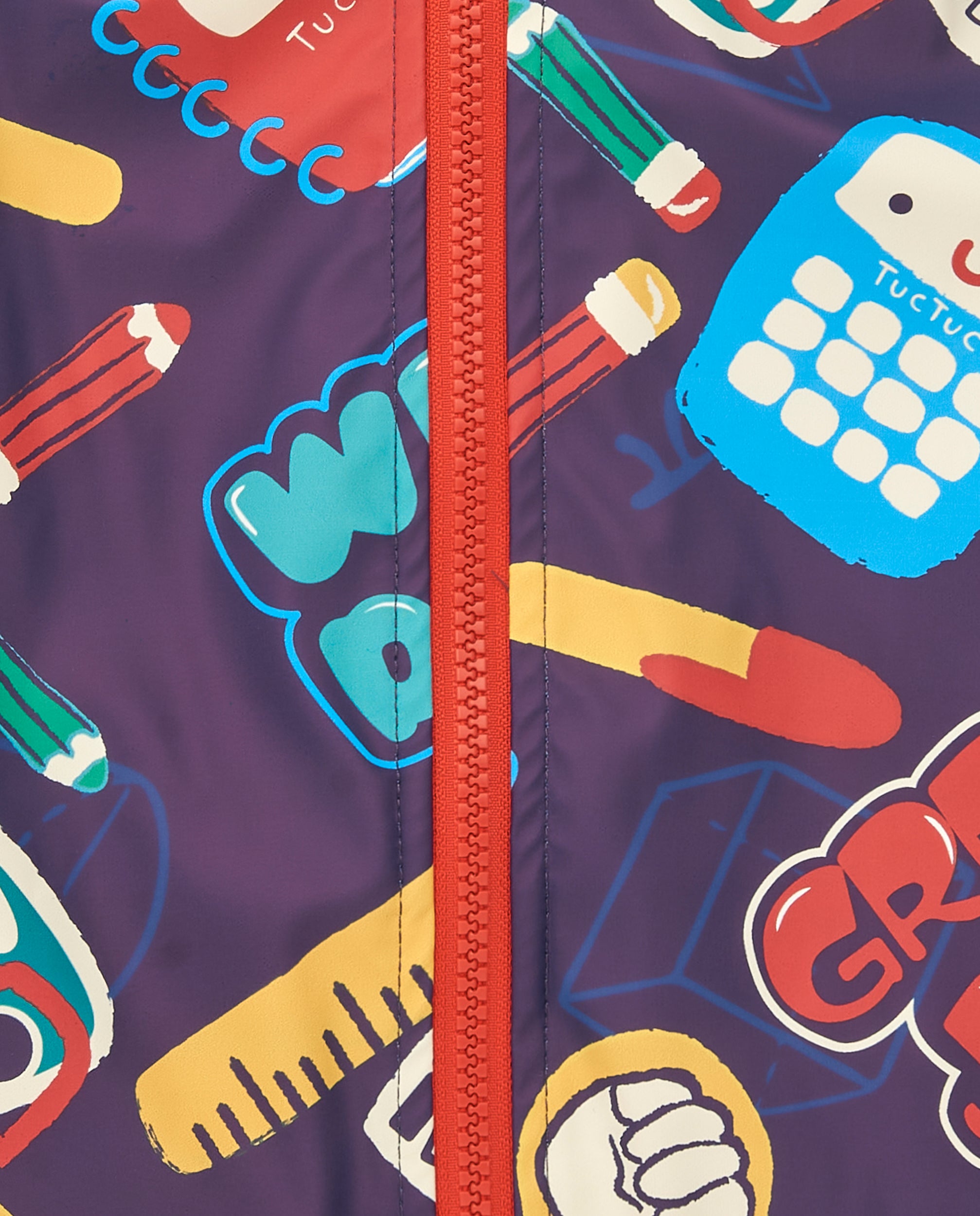 Chubasquero niño en multicolor con estampado escolar colección