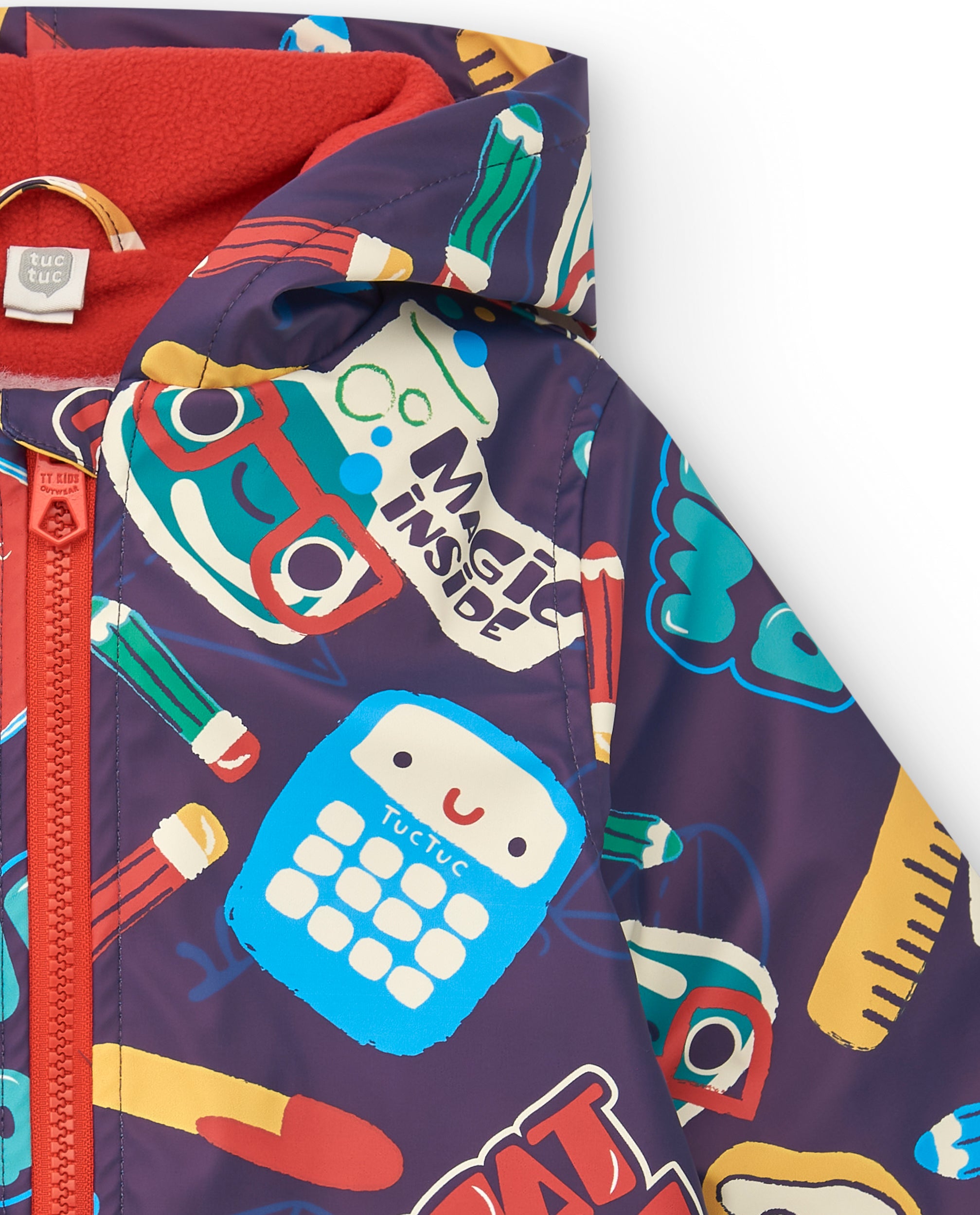 Chubasquero niño en multicolor con estampado escolar colección