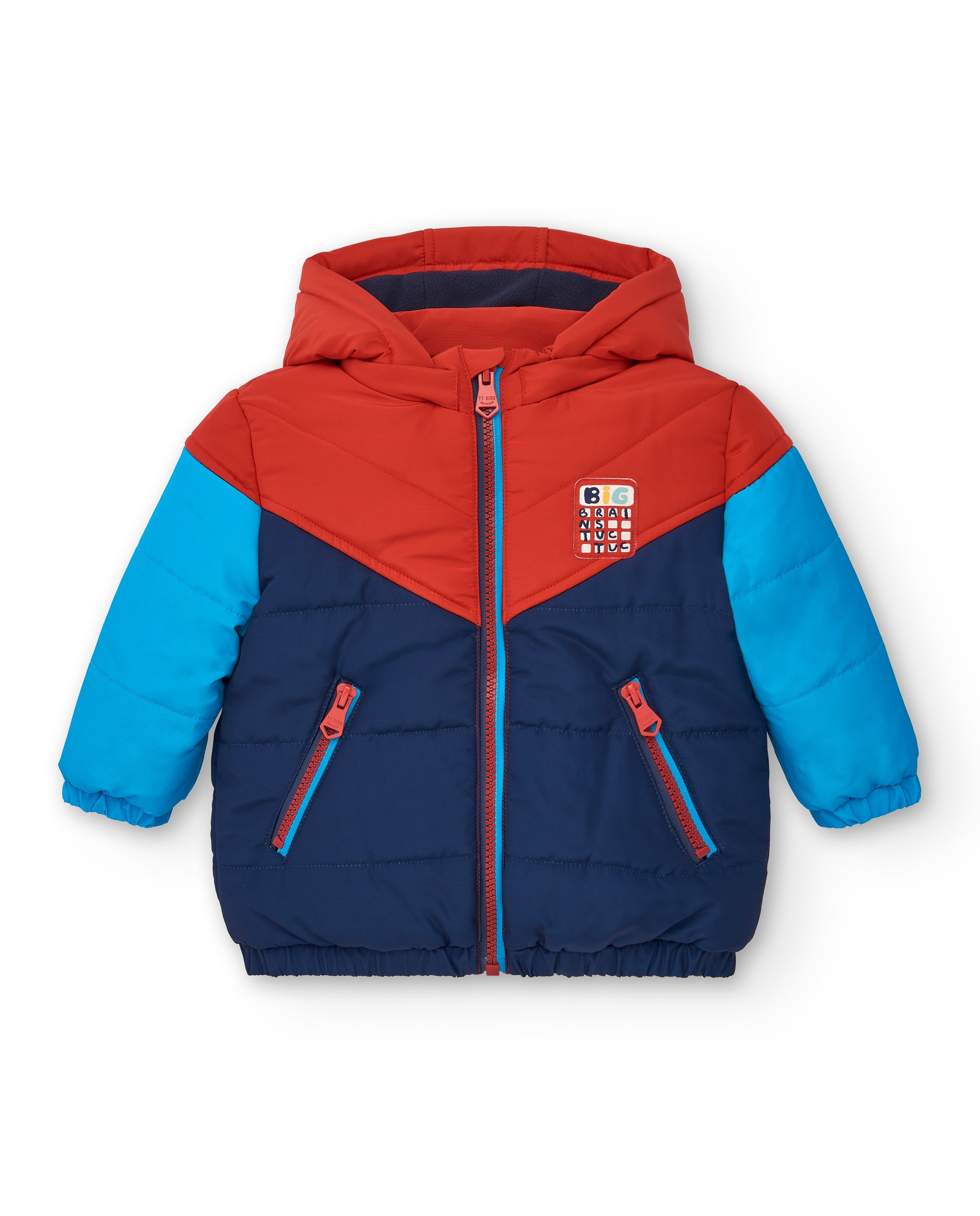 Chaqueta acolchada niño en azul y rojo con capucha colección
