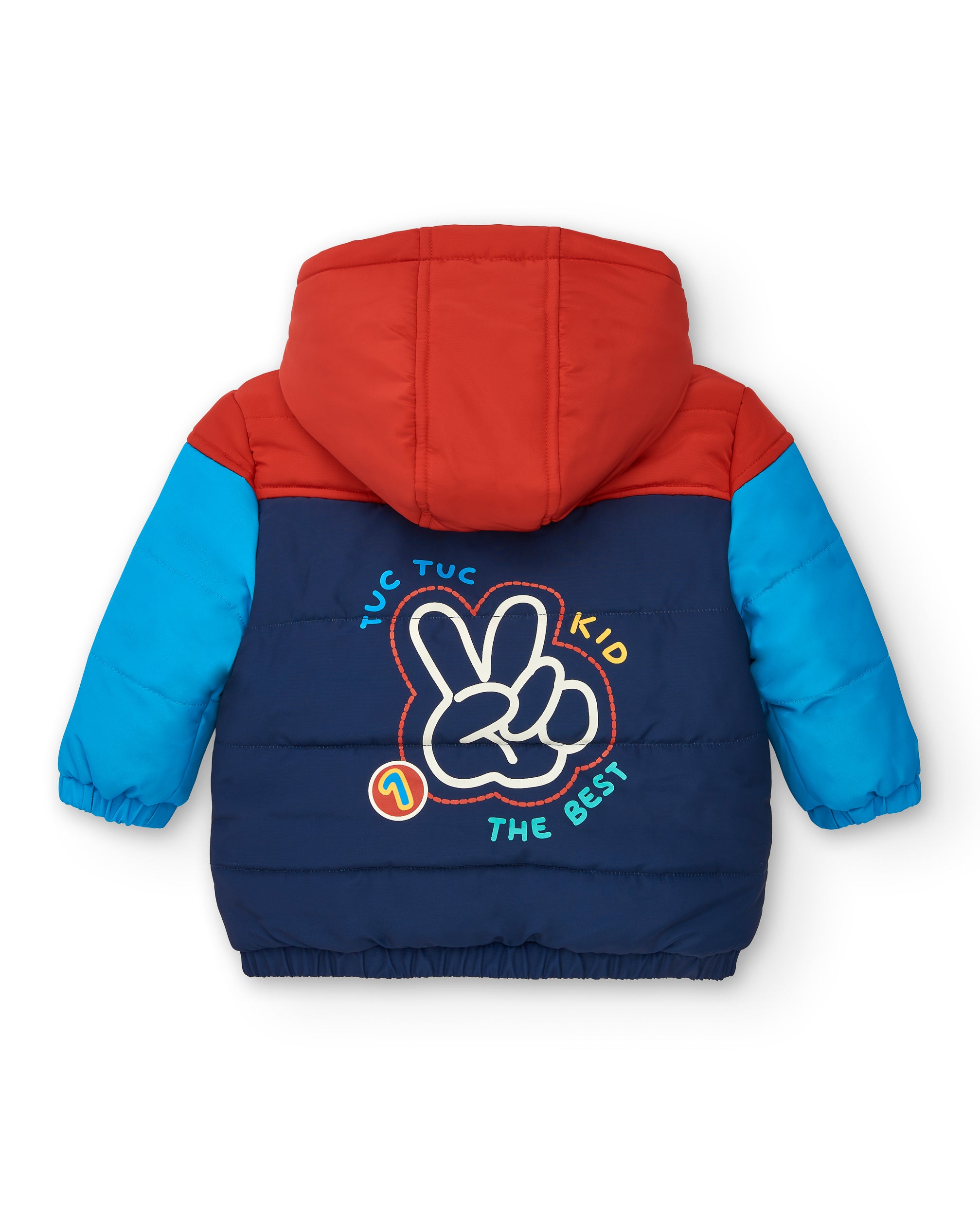 Chaqueta acolchada niño en azul y rojo con capucha colección