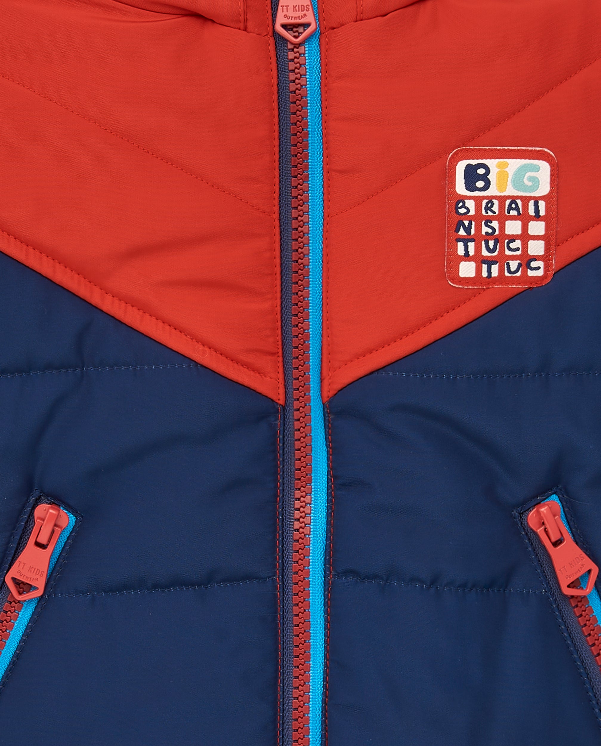 Chaqueta acolchada niño en azul y rojo con capucha colección