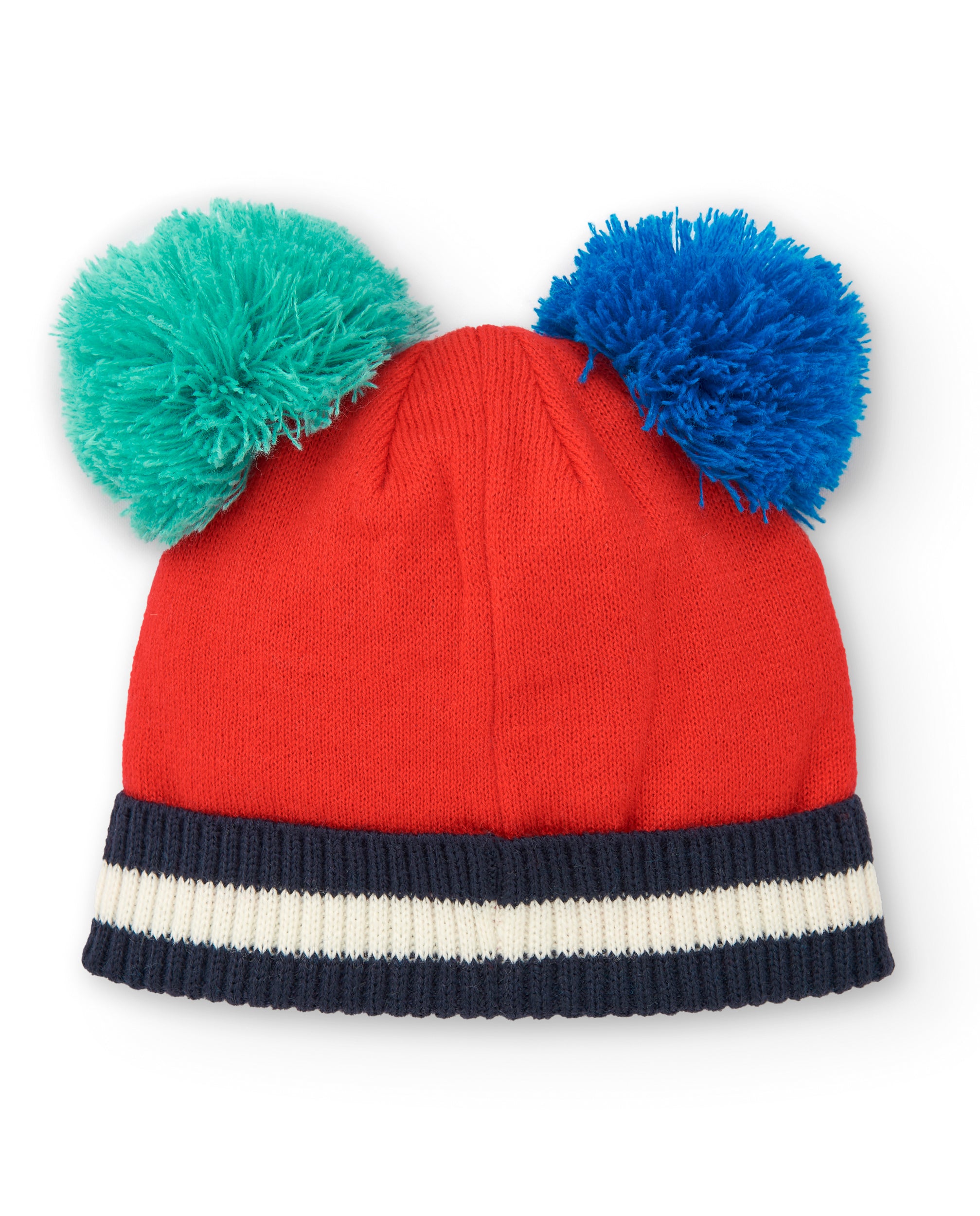 Gorro niña en rojo con pompones y diseño de corazones colección
